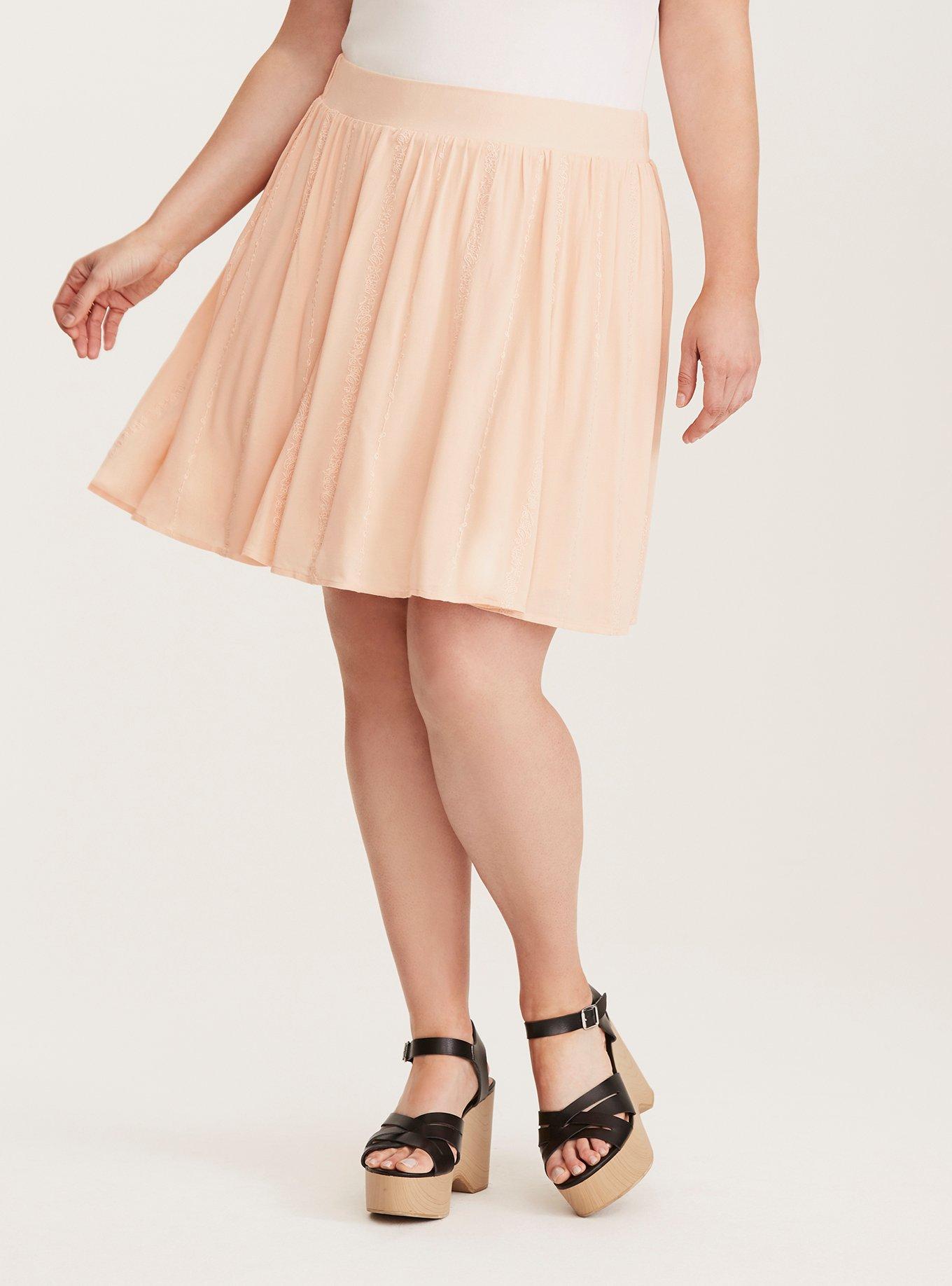 Embroidered Gauze Skater Skirt, JUST PEACHY, alternate