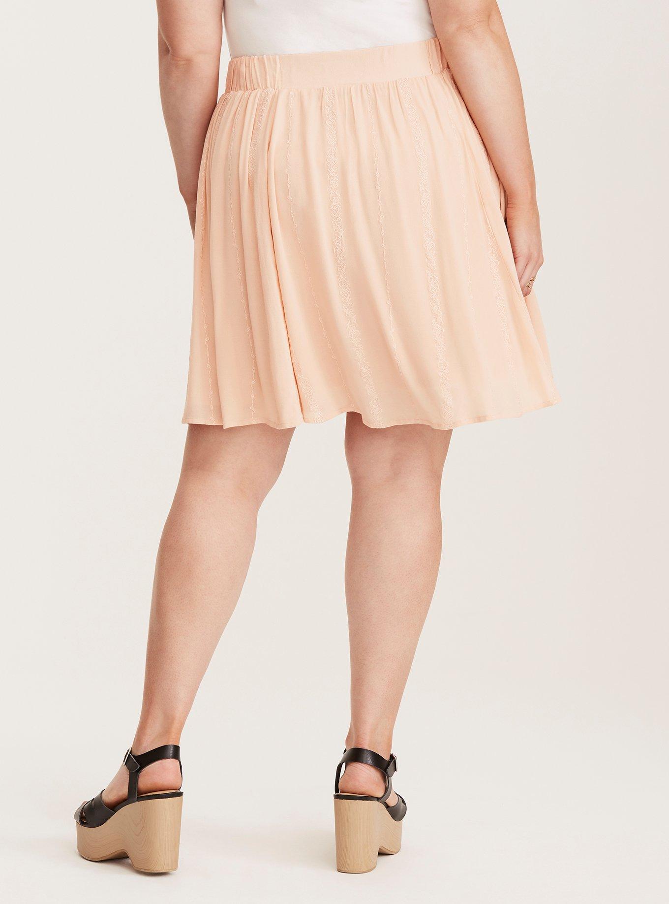 Embroidered Gauze Skater Skirt, JUST PEACHY, alternate