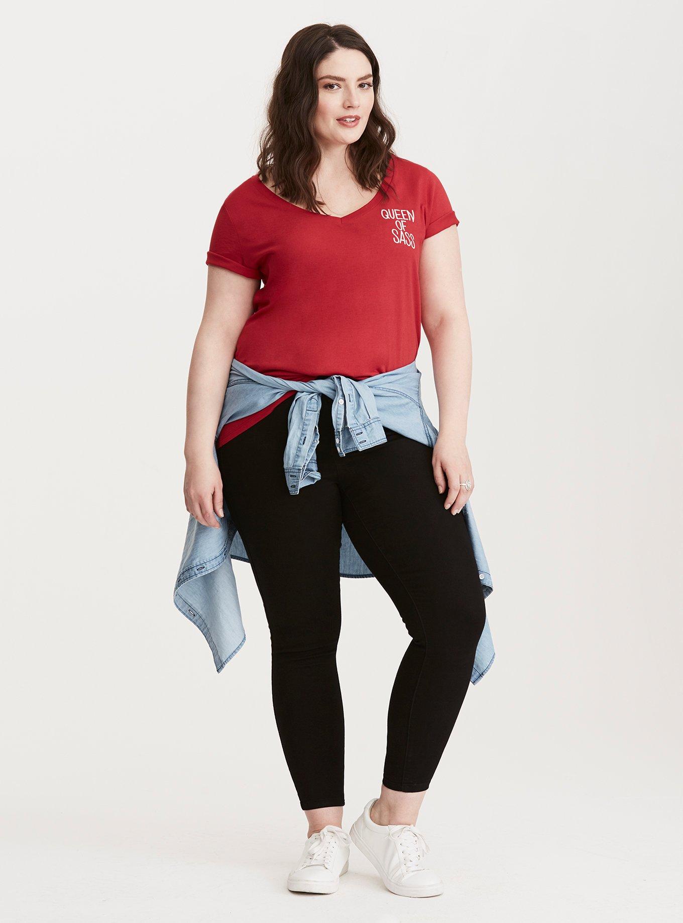 Plus Size Queen of Sass V-Neck Tee, JESTER RED, alternate