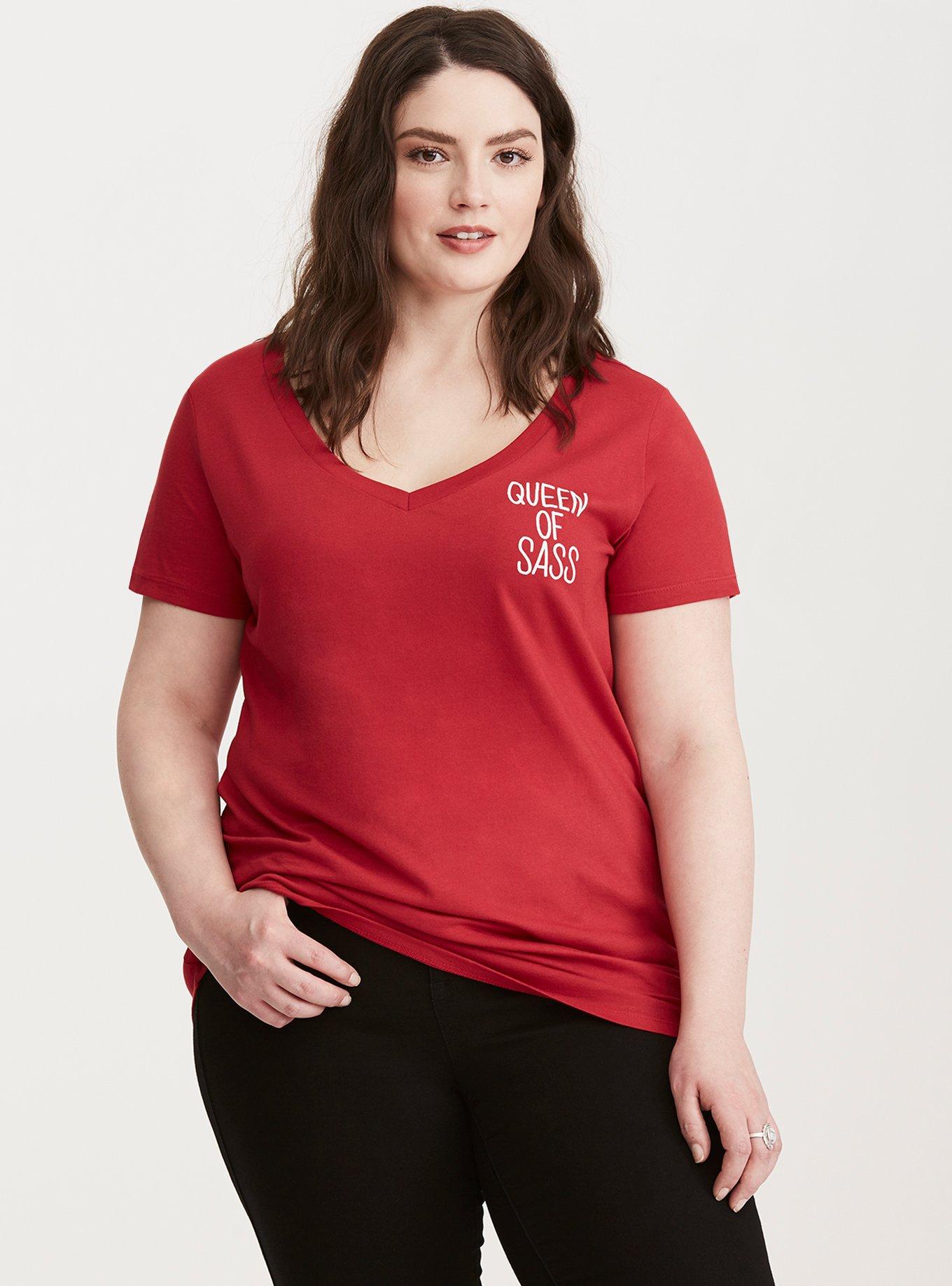 Plus Size Queen of Sass V-Neck Tee, JESTER RED, alternate
