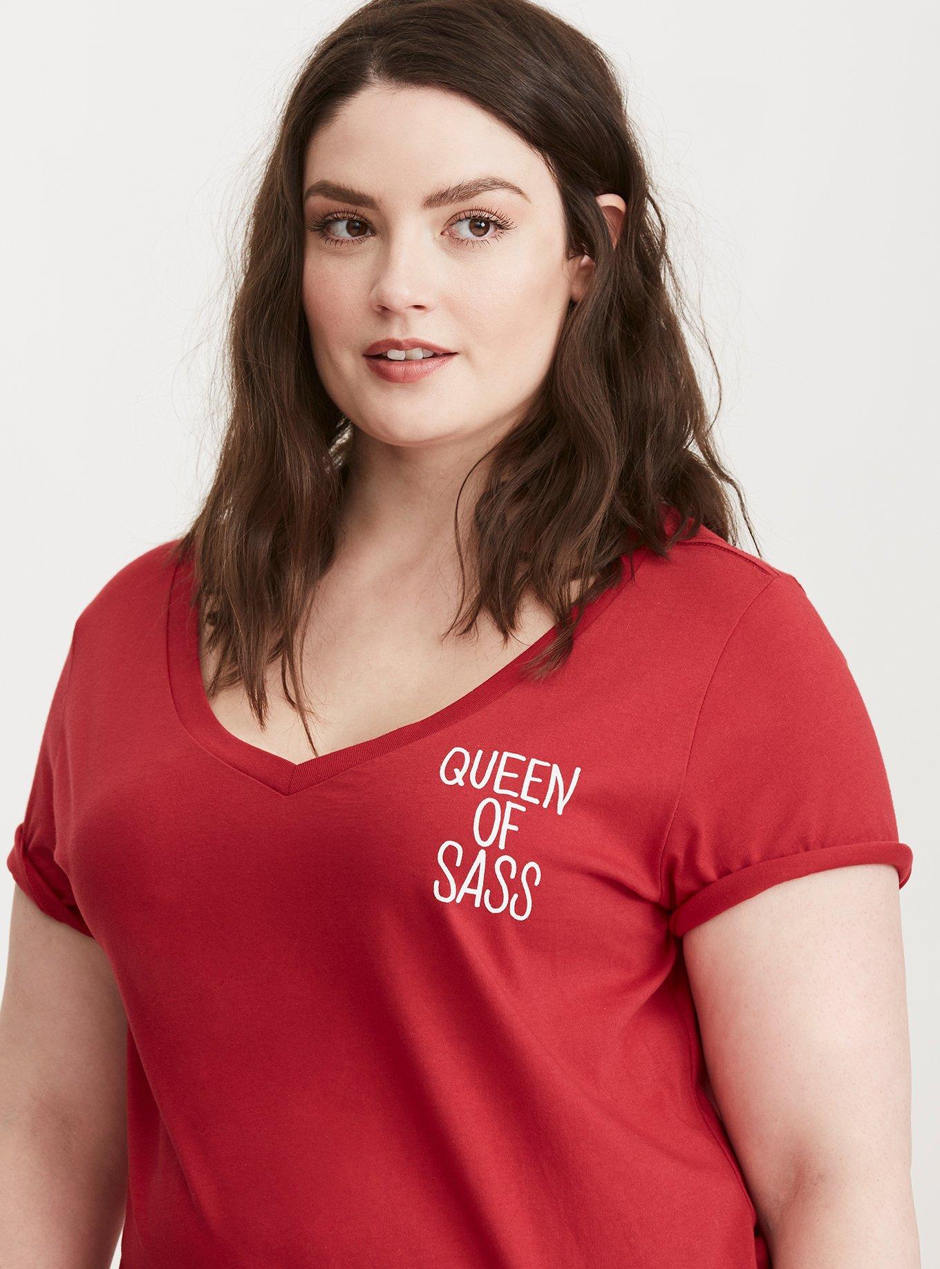 Plus Size Queen of Sass V-Neck Tee, JESTER RED, hi-res