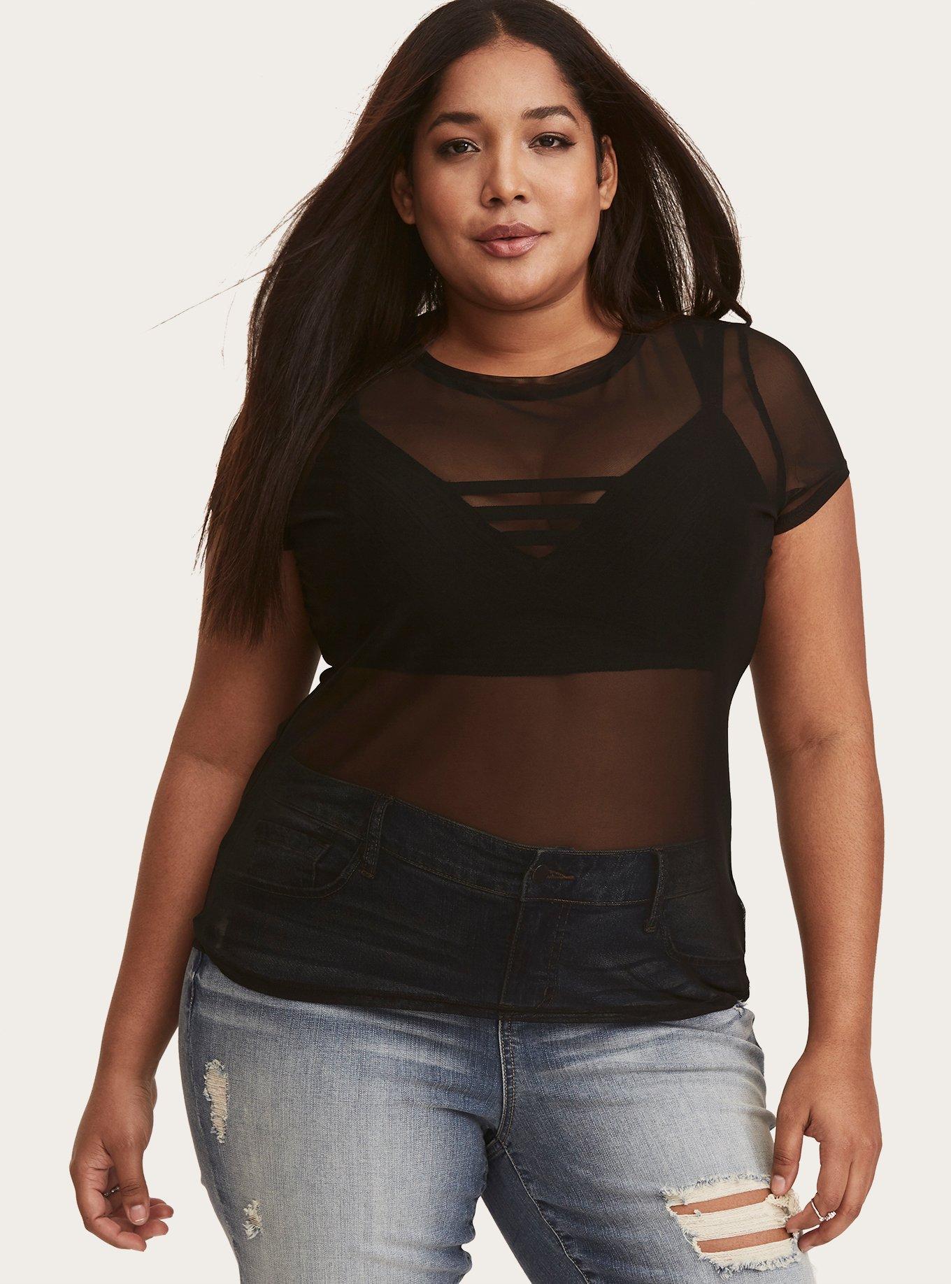 torrid, Tops, Newblack Lace Floral Mesh Short Sleeve Shirt By Torrid