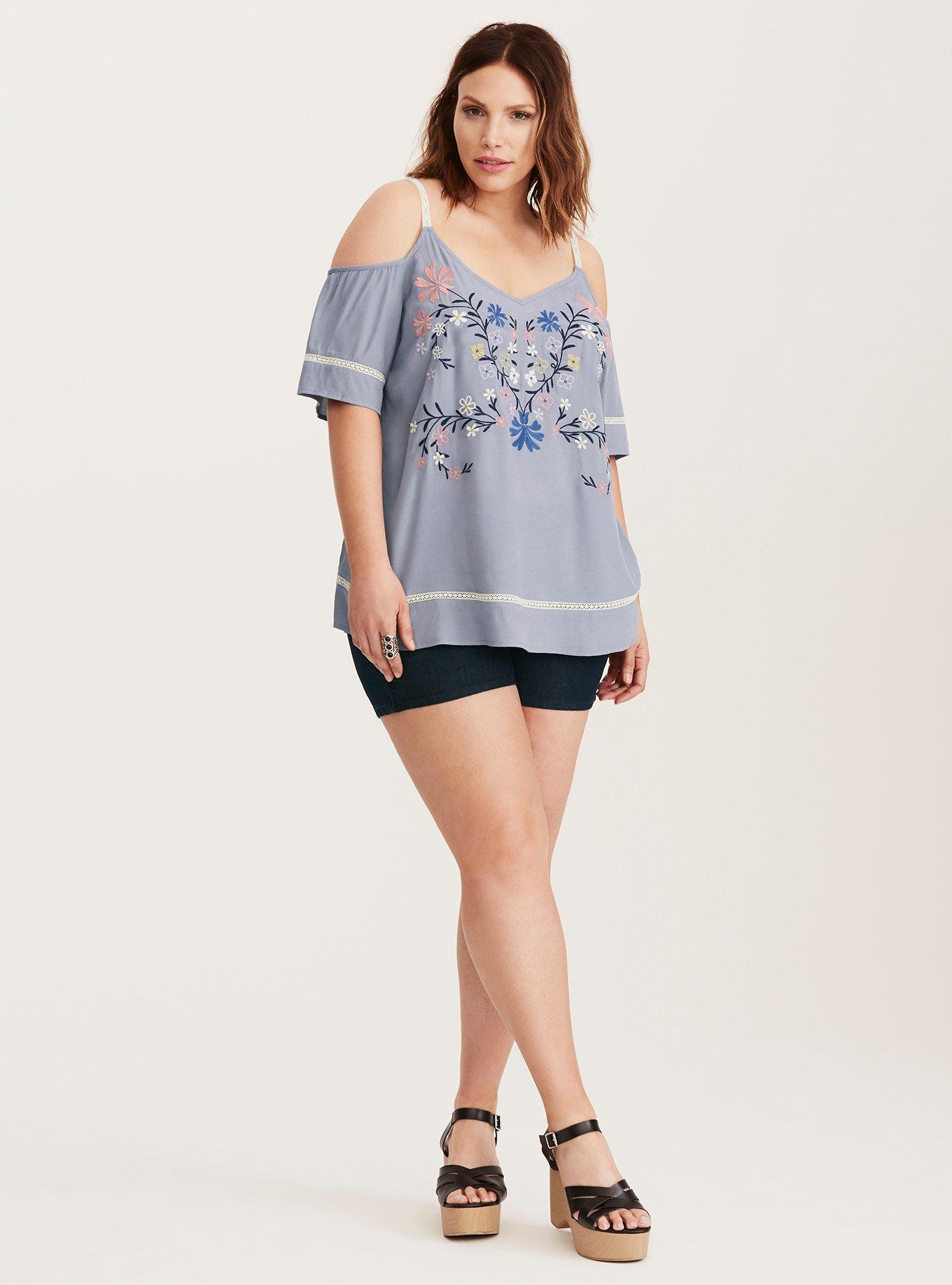 Plus Size - Embroidered Lace Inset Cold Shoulder Top - Torrid