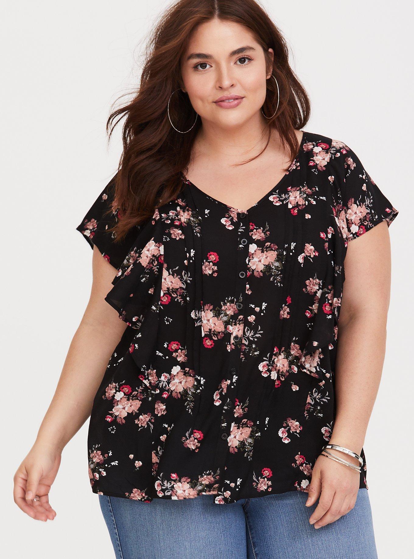 Plus Size - Textured Woven Flutter Sleeve Blouse - Torrid