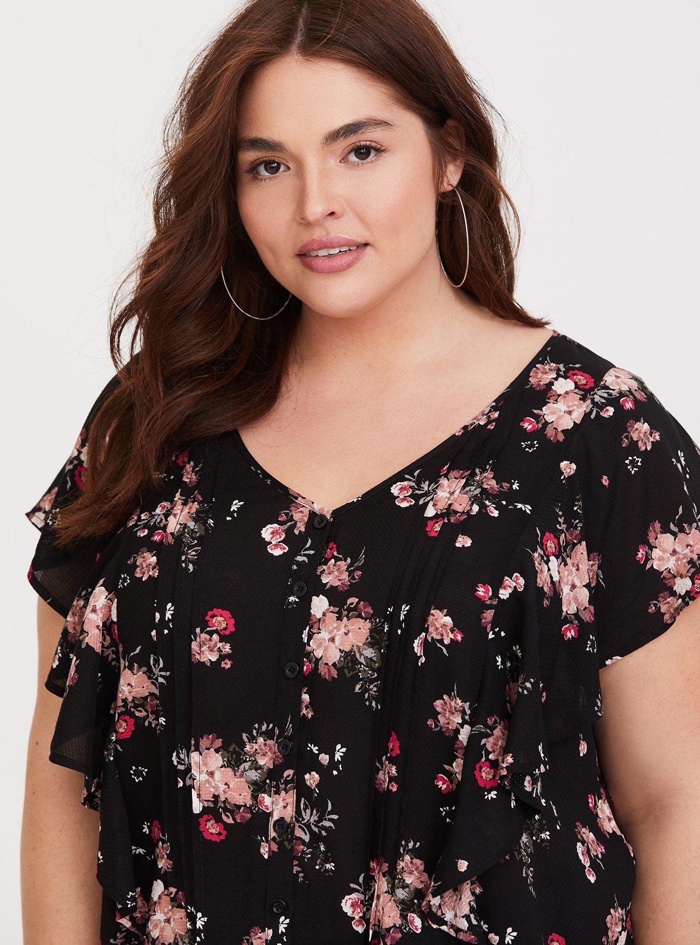 Plus Size - Textured Woven Flutter Sleeve Blouse - Torrid