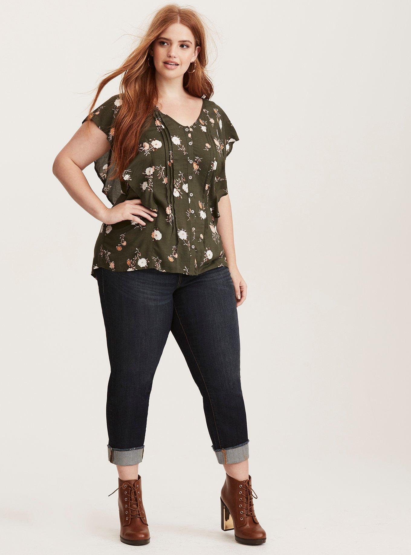 Plus Size - Textured Woven Flutter Sleeve Blouse - Torrid