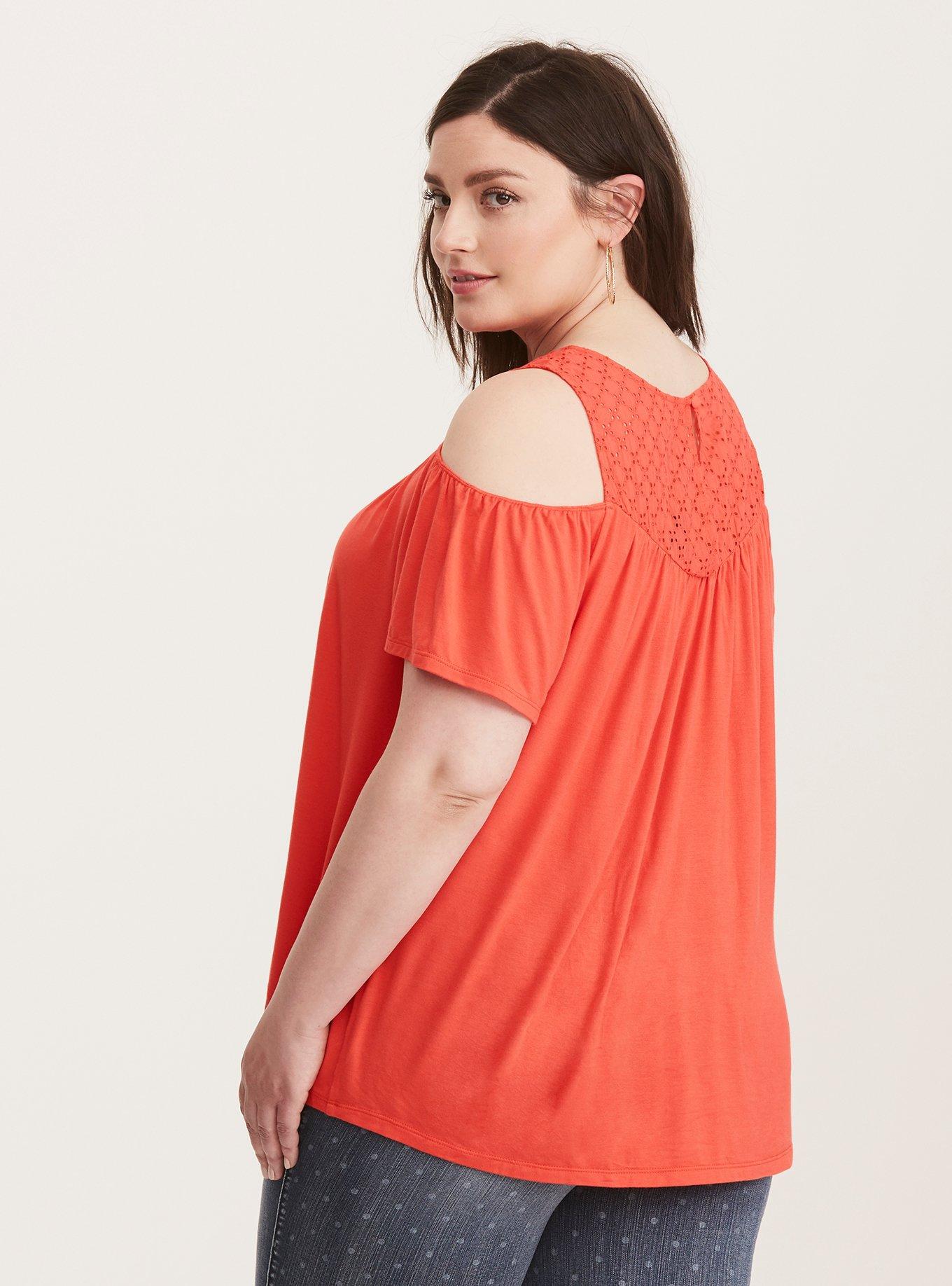 Plus Size Eyelet Yoke Cold Shoulder Top Torrid