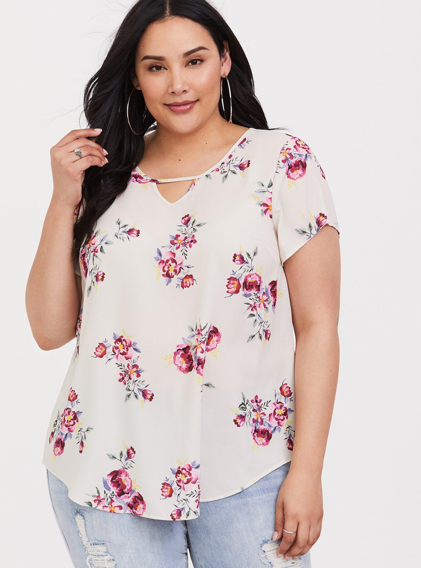 torrid, Tops, Torrid Womens Plus Size Ivory Floral Georgette Blouse Top  Size 2x