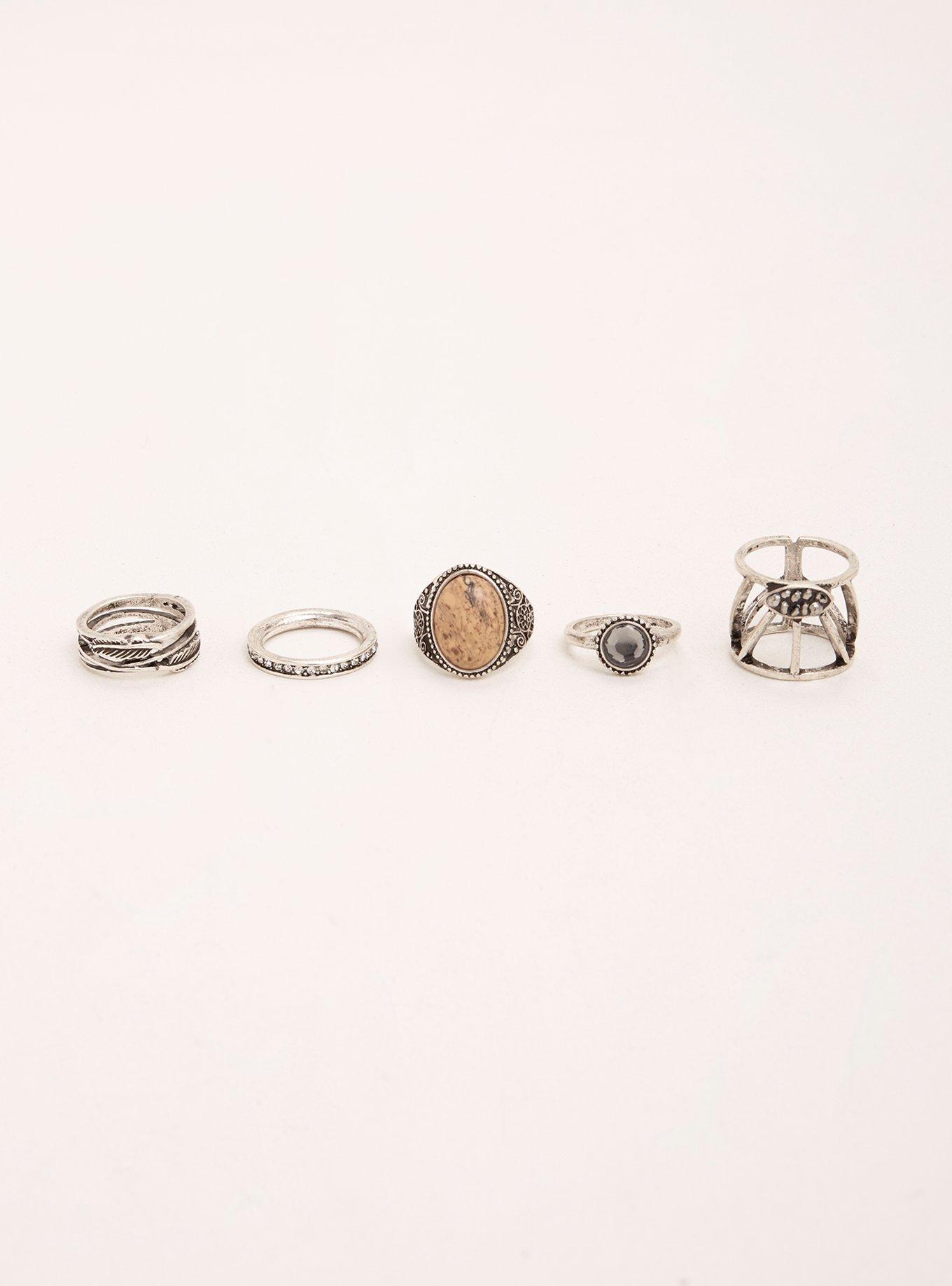 Natural Stone Geo Ring Set, SILVER, alternate