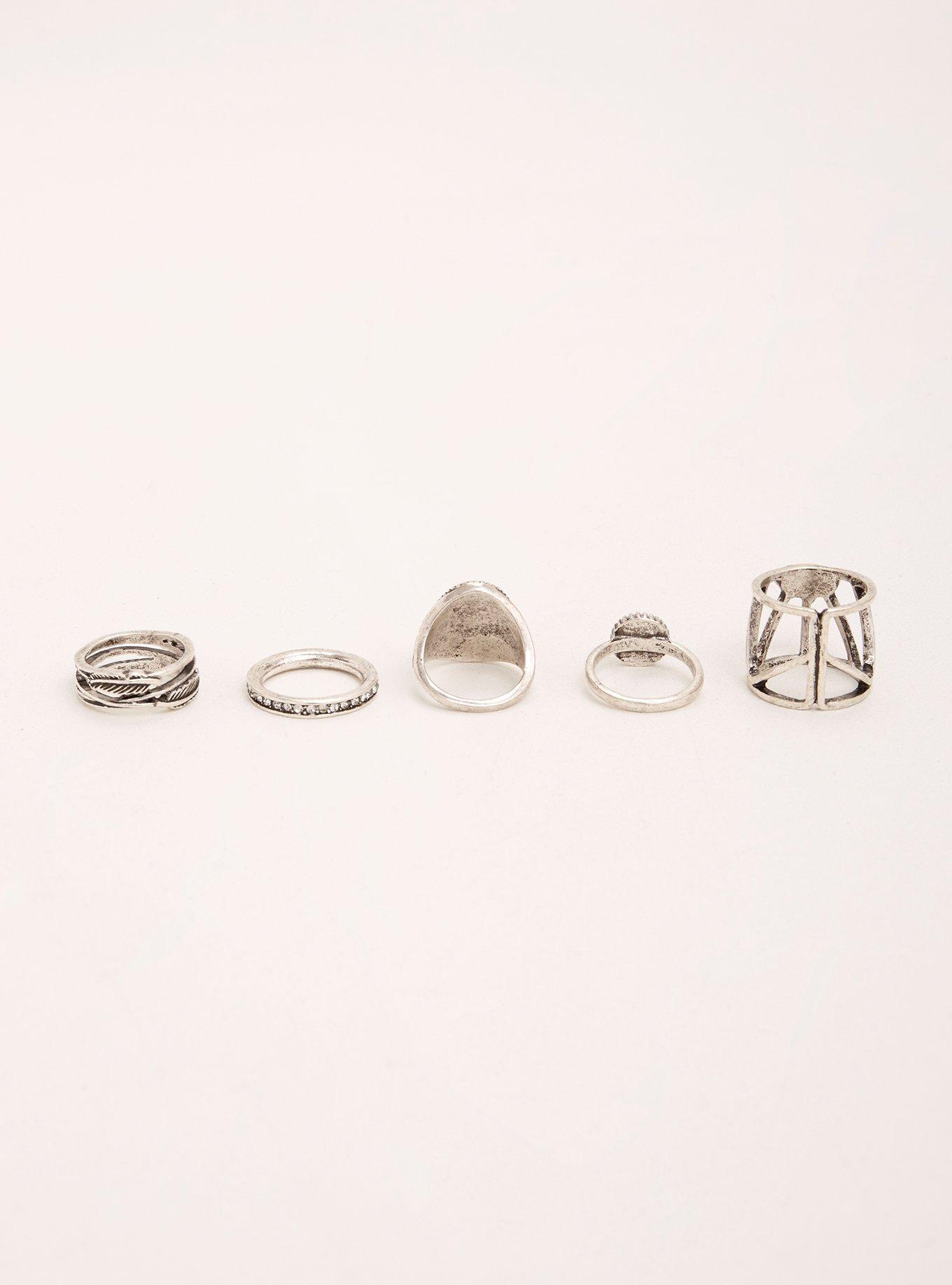 Natural Stone Geo Ring Set, SILVER, alternate