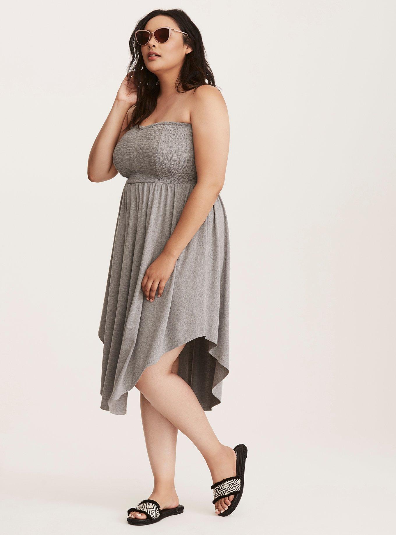 Plus Size Smocked Jersey Tube Skater Dress, HEATHER GREY, alternate