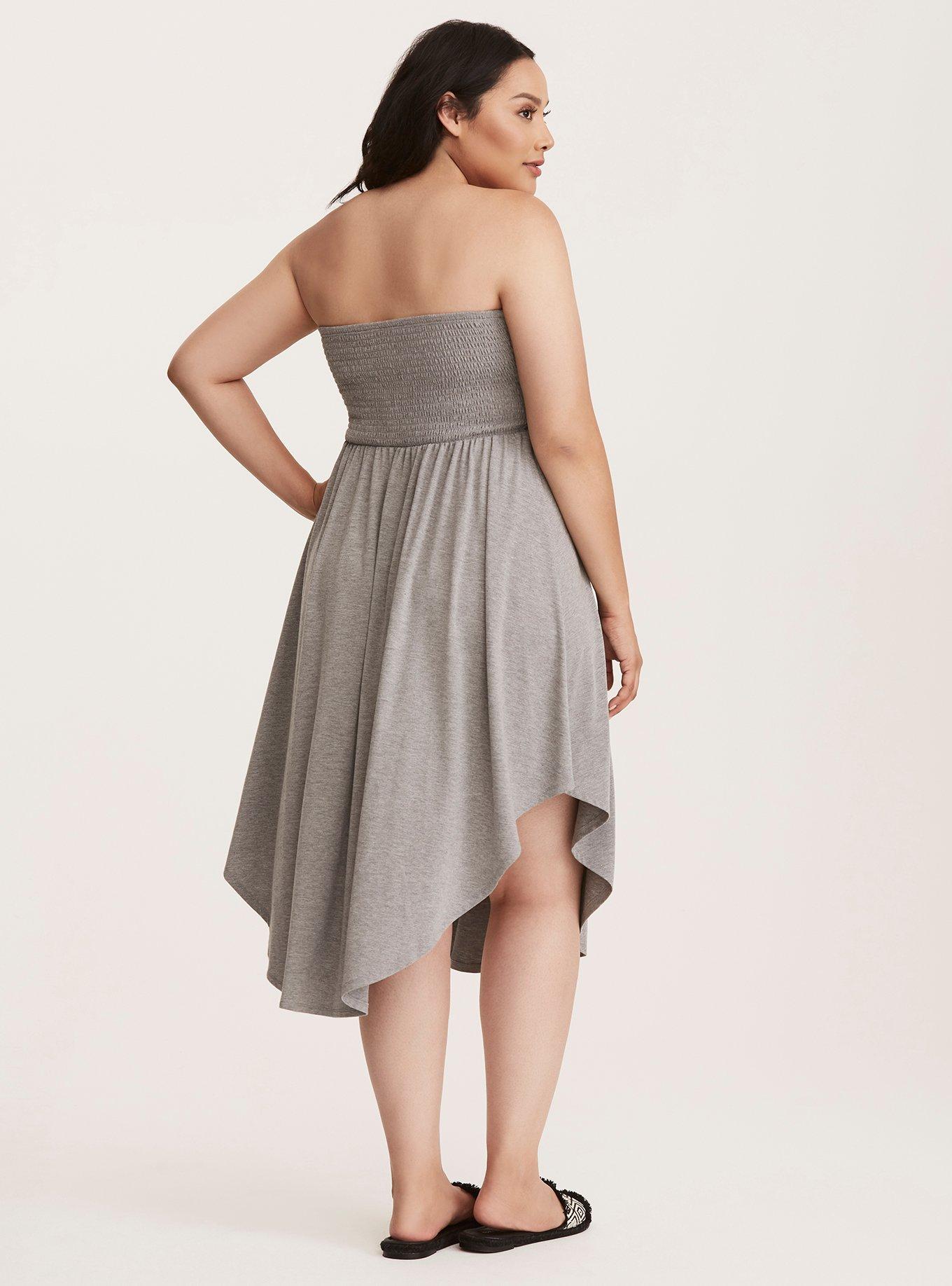 Plus Size Smocked Jersey Tube Skater Dress, HEATHER GREY, alternate
