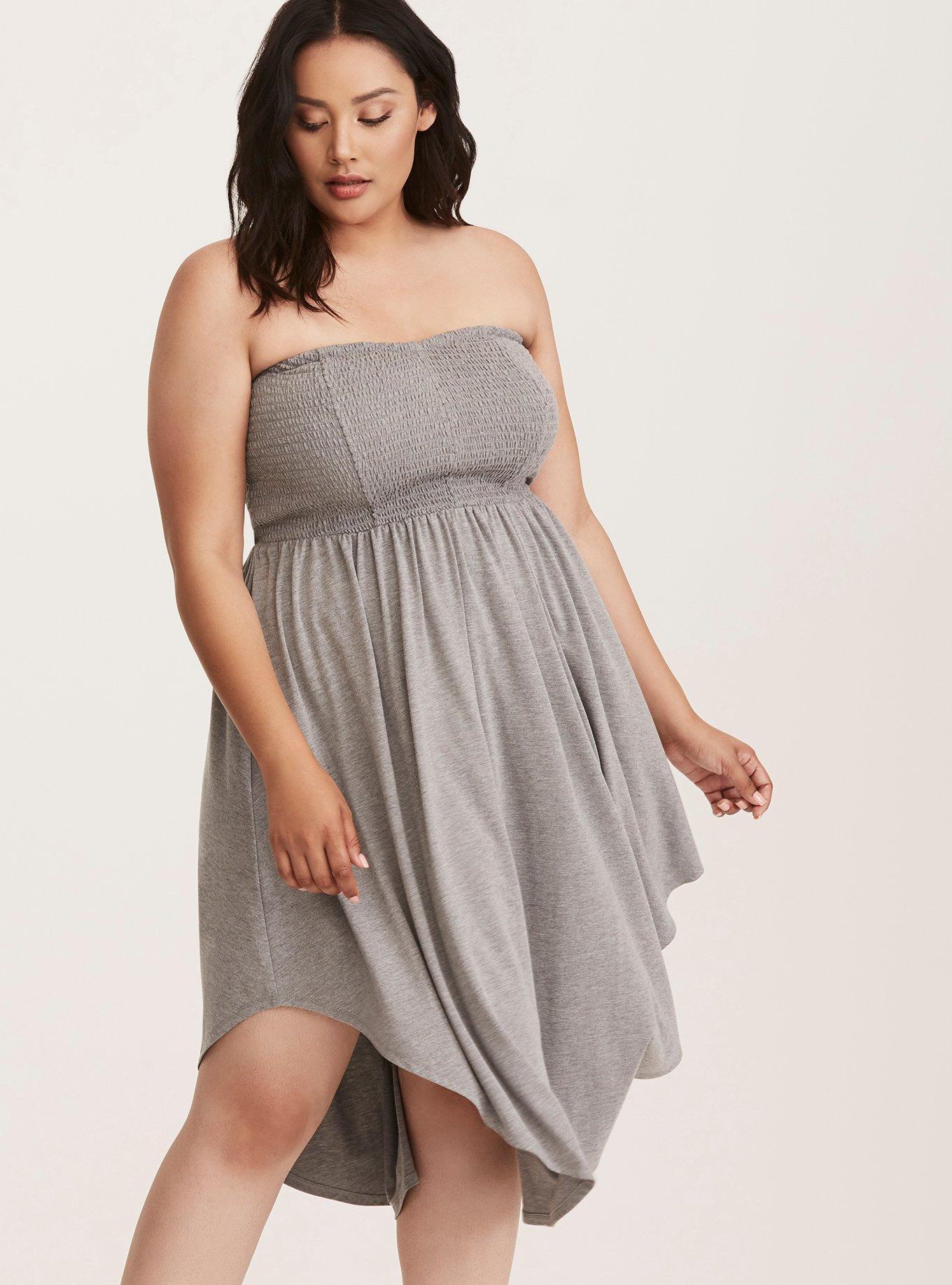 Plus Size Smocked Jersey Tube Skater Dress, HEATHER GREY, hi-res