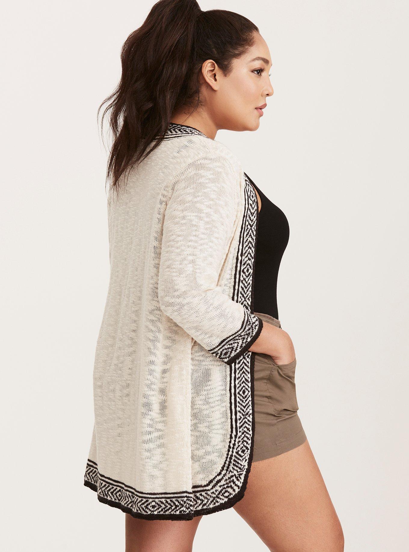 Plus Size Border Pattern Cardigan, NONEC, alternate