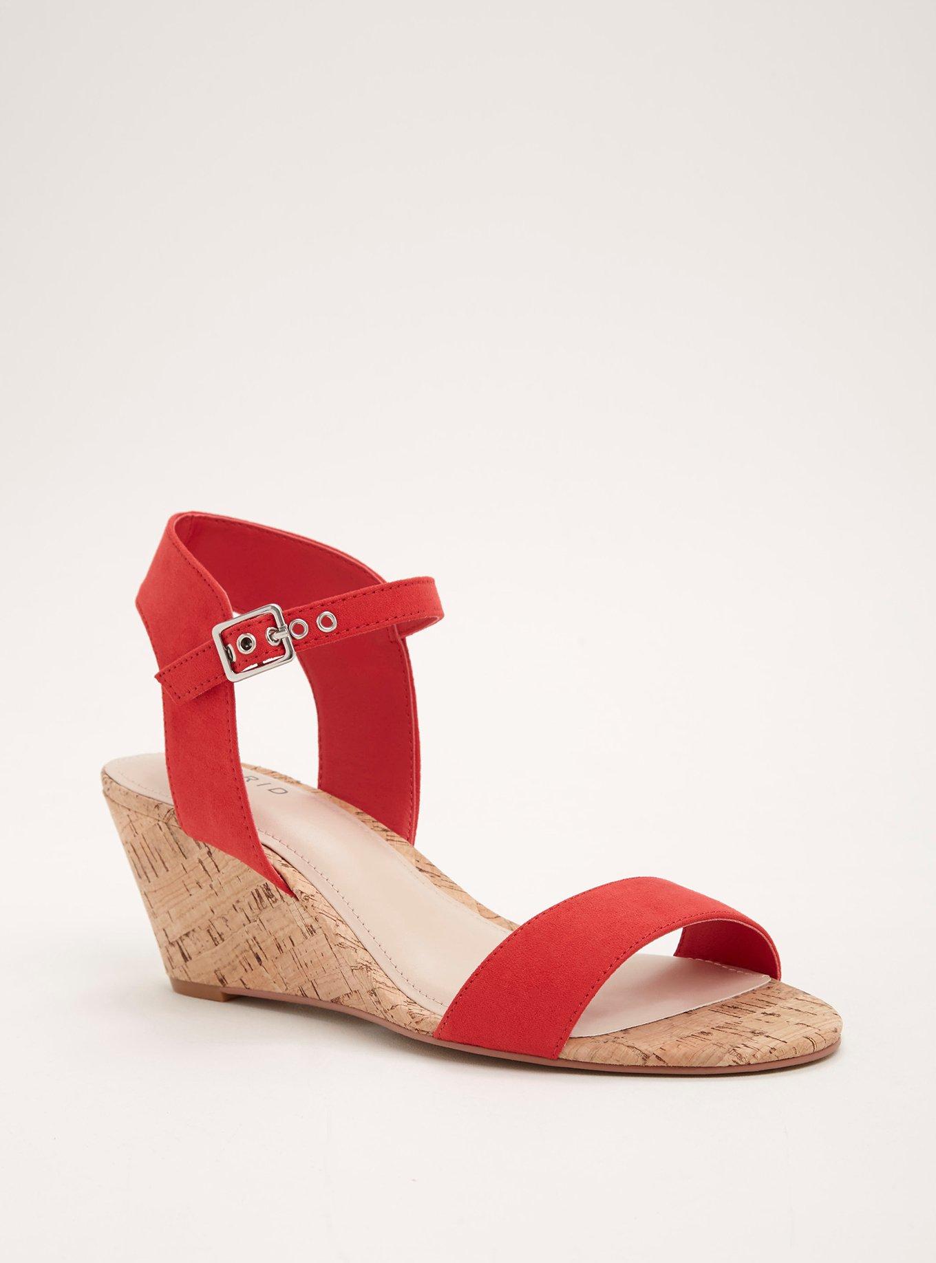Plus Size Cork Mini Wedges (Wide Width), RED, hi-res