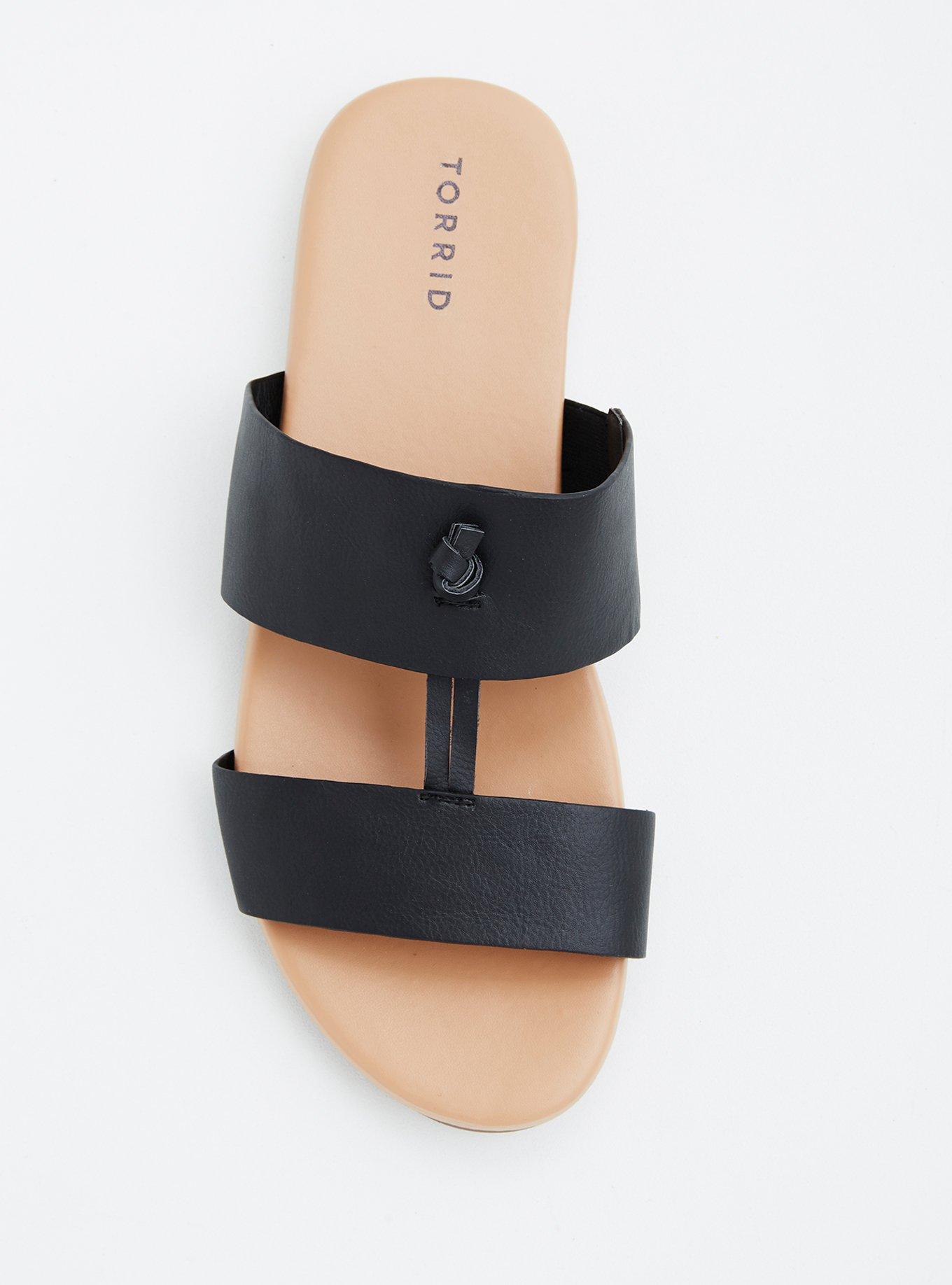 Double Strap Slide Sandals (Wide Width), BLACK, alternate