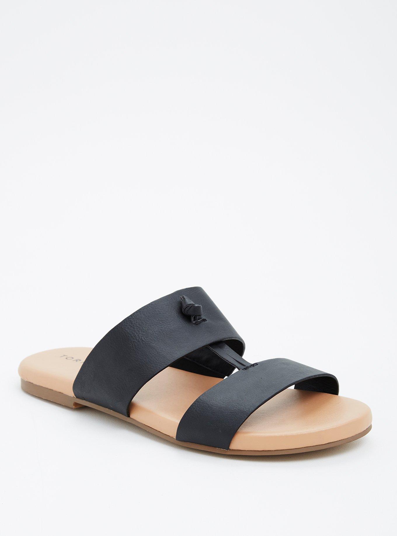 Double Strap Slide Sandals (Wide Width), BLACK, hi-res