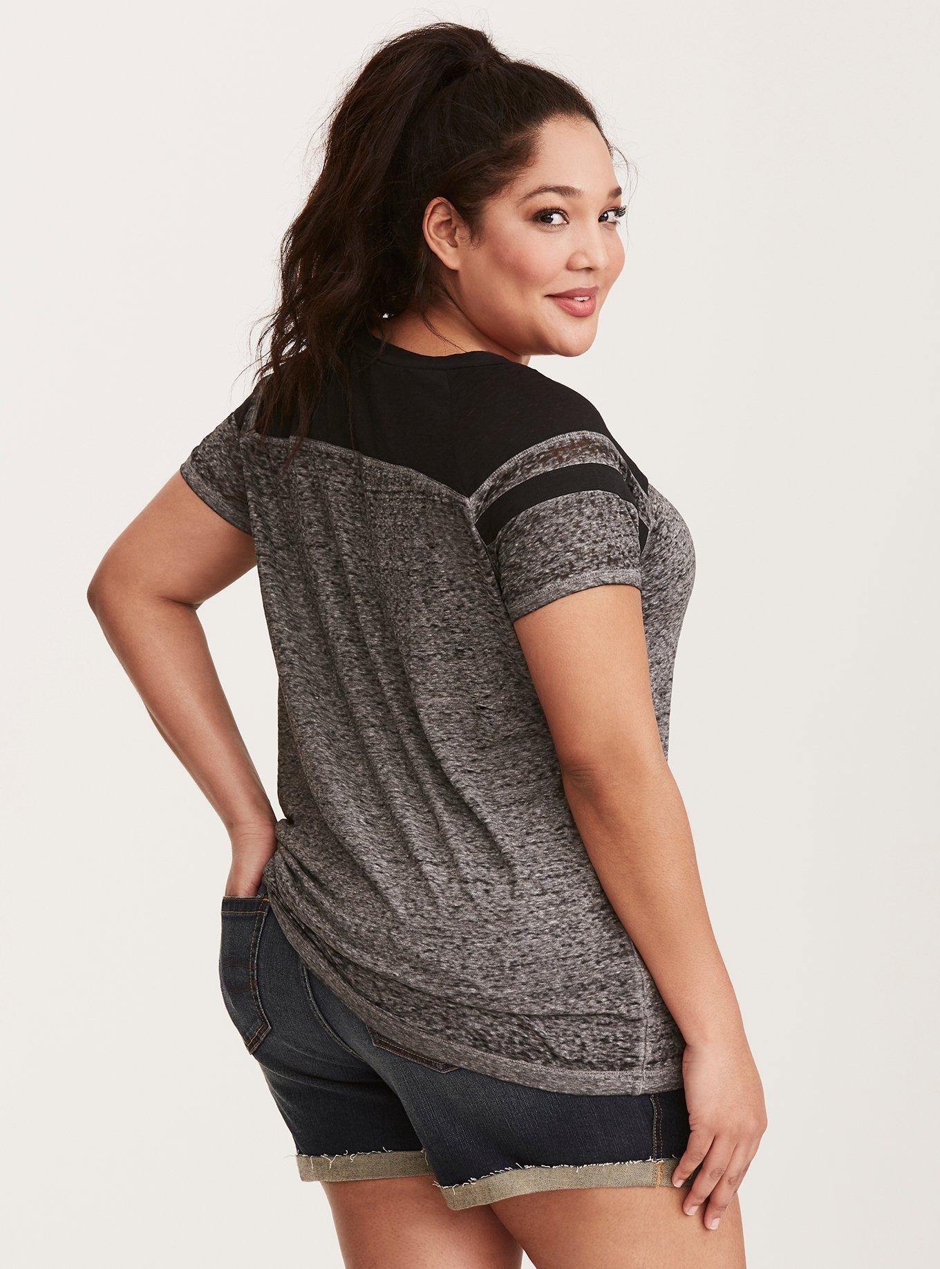 Plus Size Grey & Black Lace-Up Football Tee, NONEC, alternate