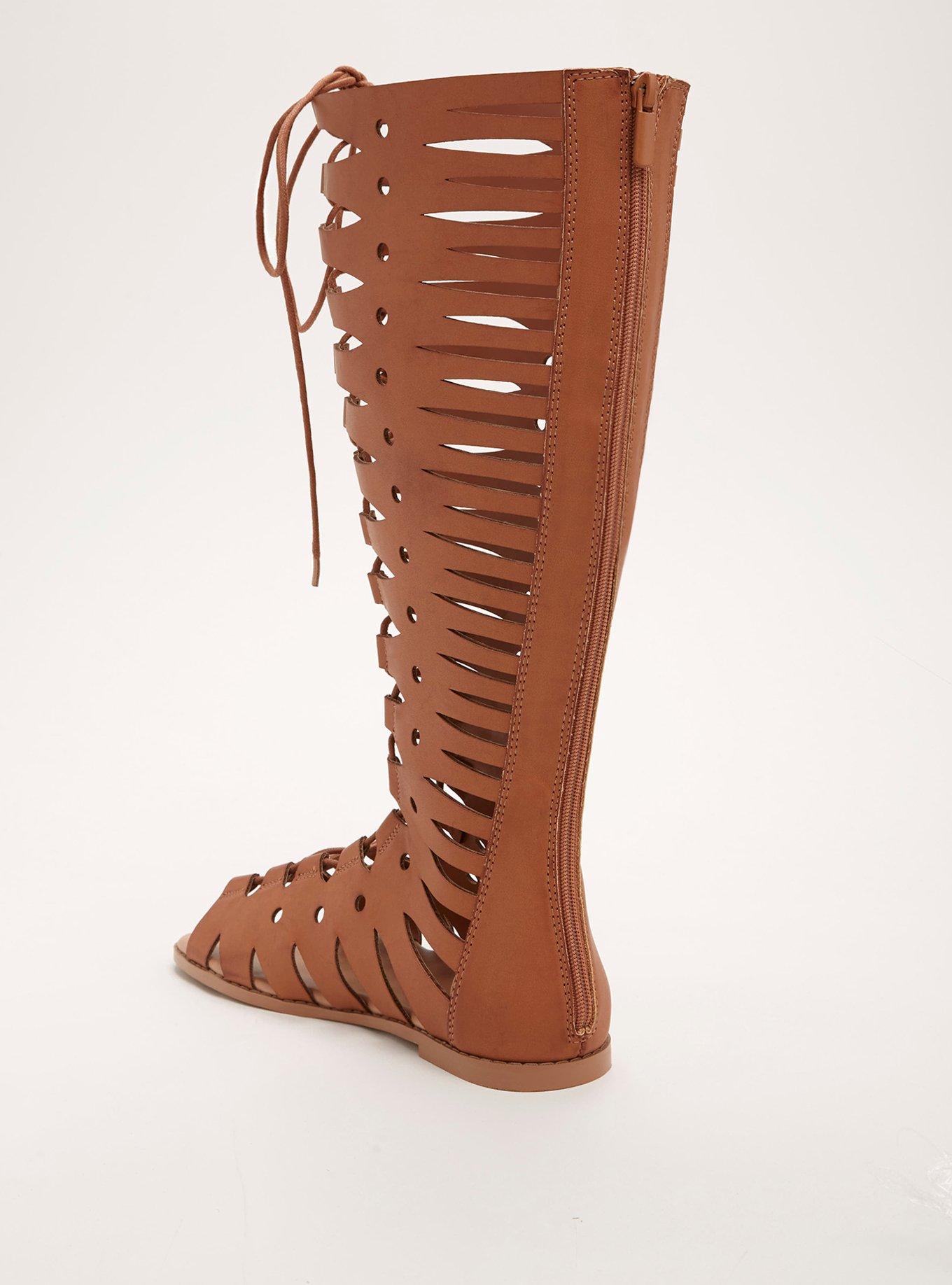 Cutout Lace Up Knee High Sandals (Wide Width), COGNAC, alternate