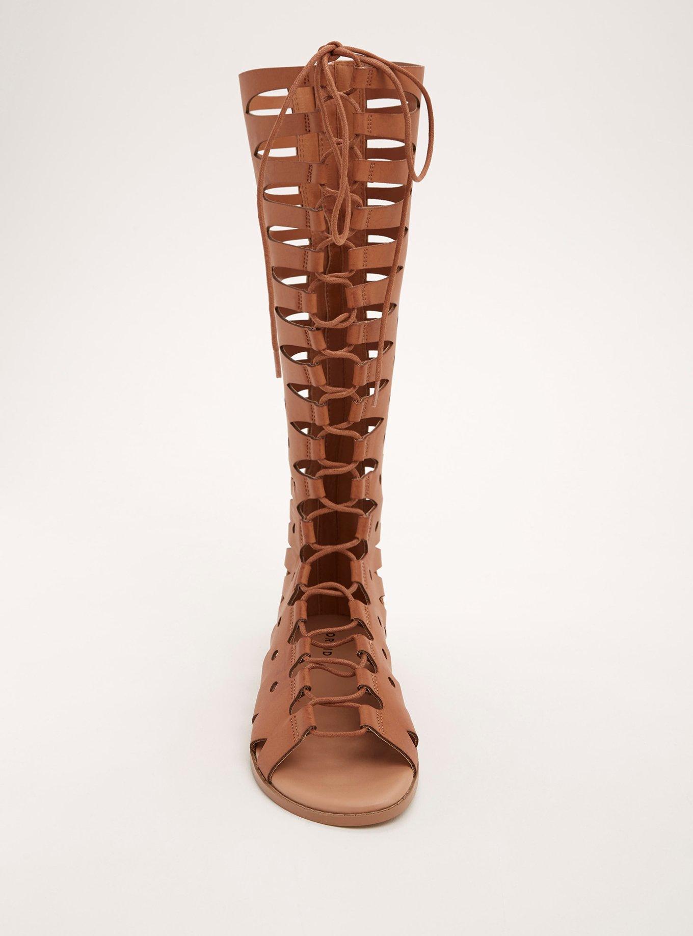 Cutout Lace Up Knee High Sandals (Wide Width), COGNAC, alternate