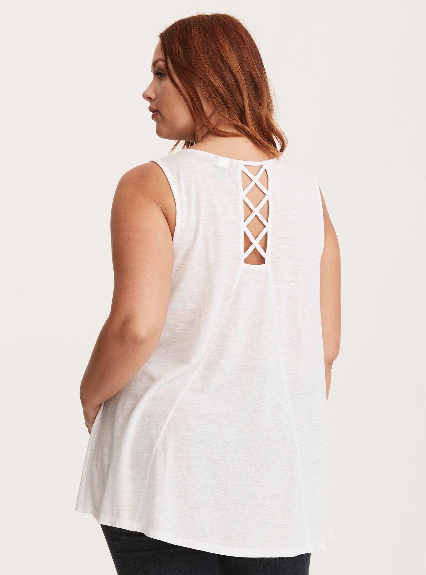 Plus Size White Crochet Lattice Tank, BRIGHT WHITE, alternate