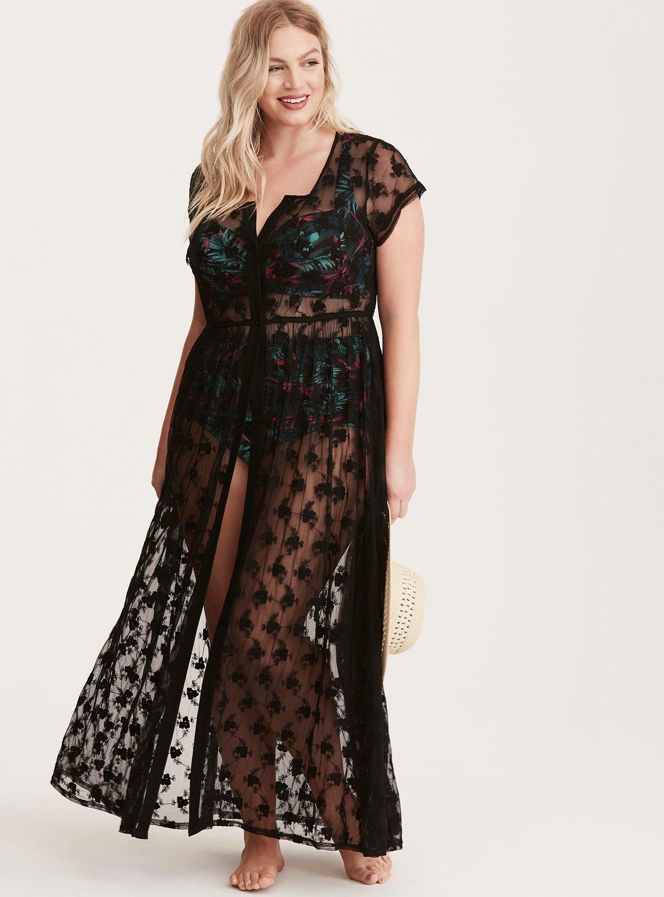 Plus Size Floral Lace Crochet Maxi Swim Cover Up Torrid