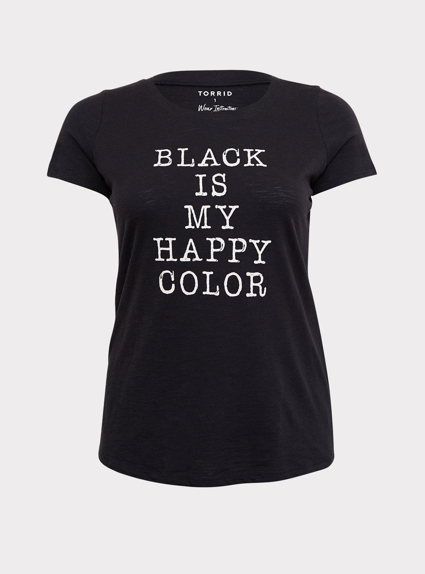 Black Happy Color Slim Fit Tee, , hi-res