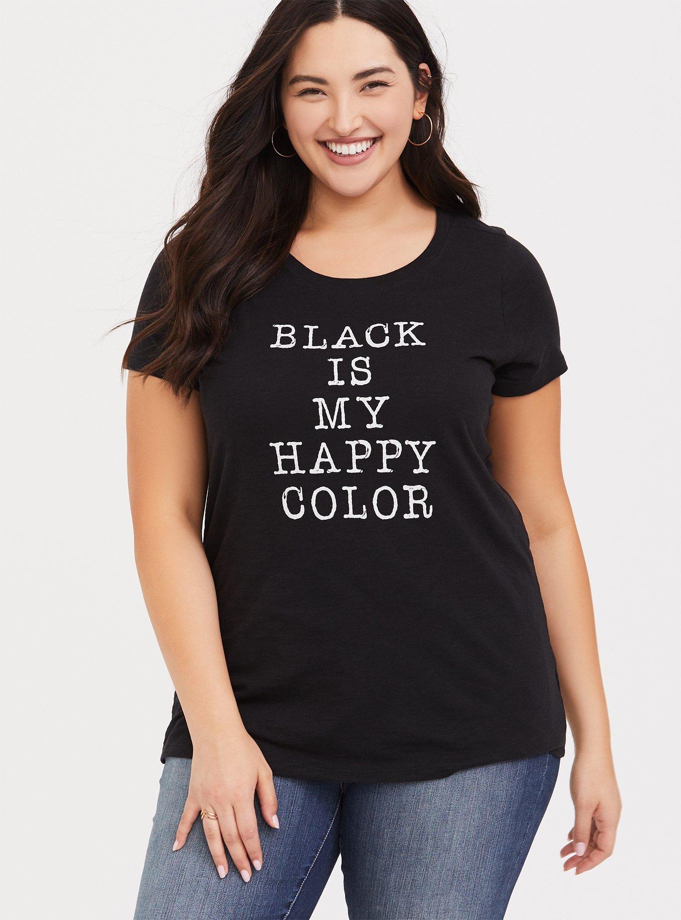 Black Happy Color Slim Fit Tee, , hi-res