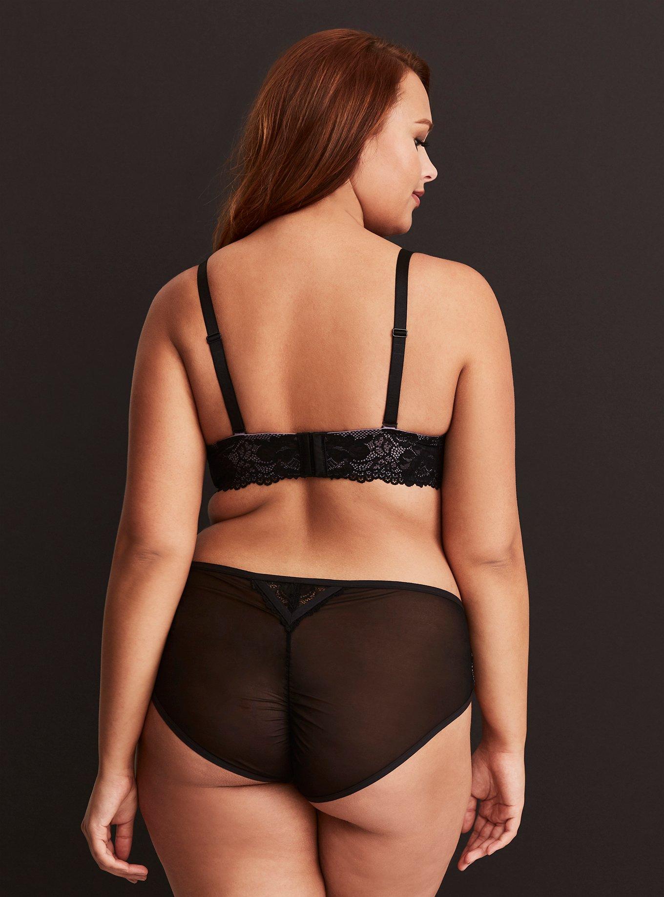 Plus Size Microfiber Fishnet & Lace Push-Up Plunge Bra, PURPLE SAGE, alternate