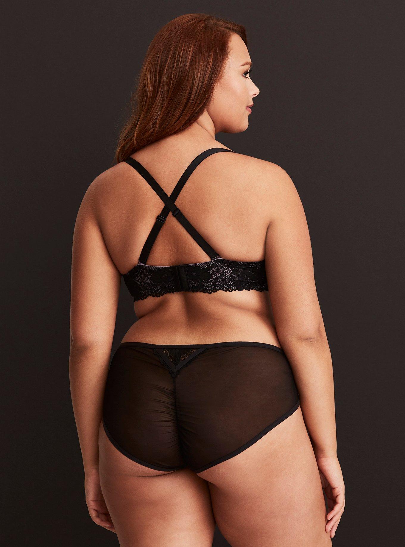 Plus Size - Plunge Push-Up Smooth With Fishnet Sling Straight Back