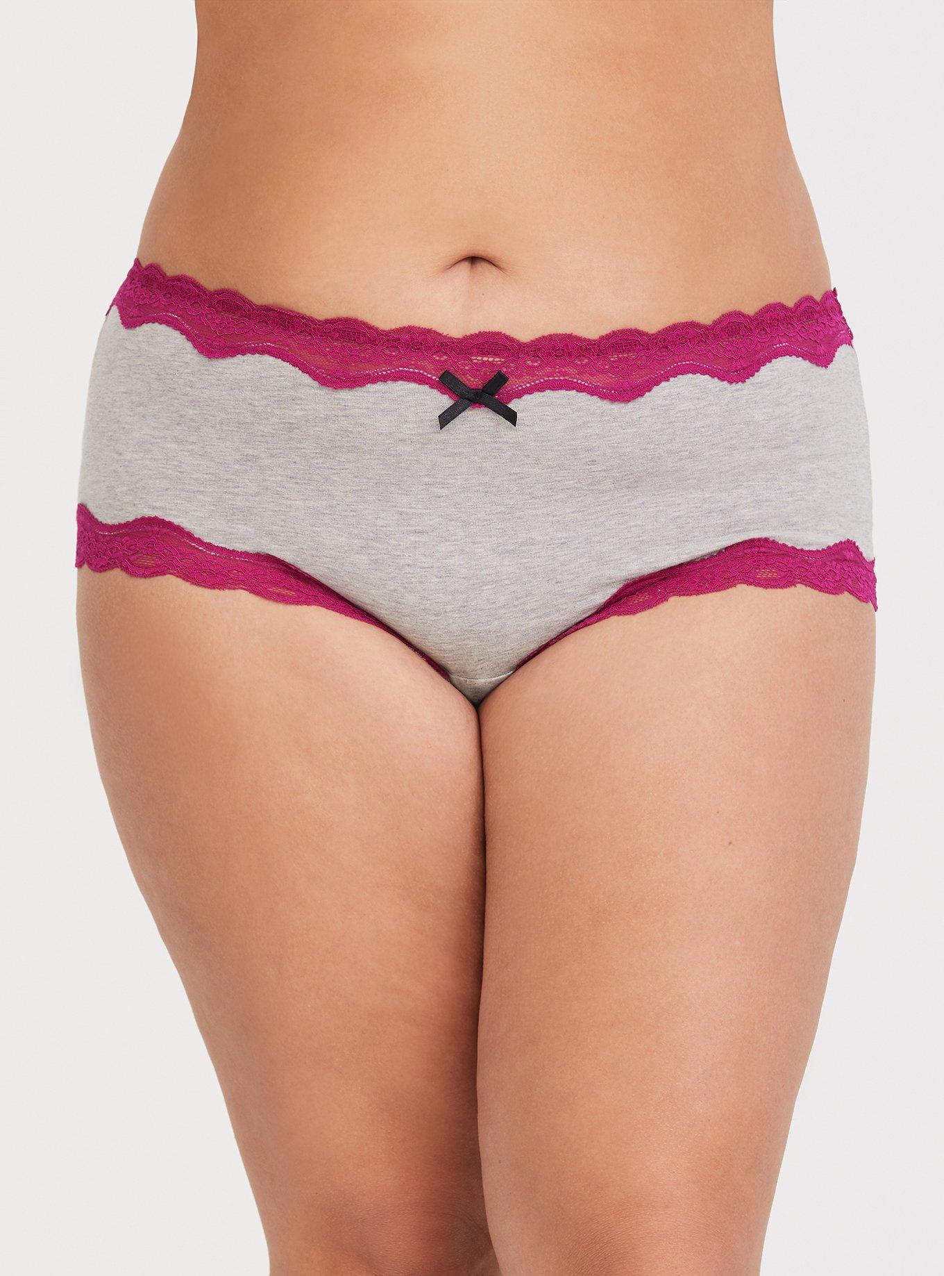 Plus Size - Cotton Mid-Rise Cheeky Heather Lace Trim Panty - Torrid