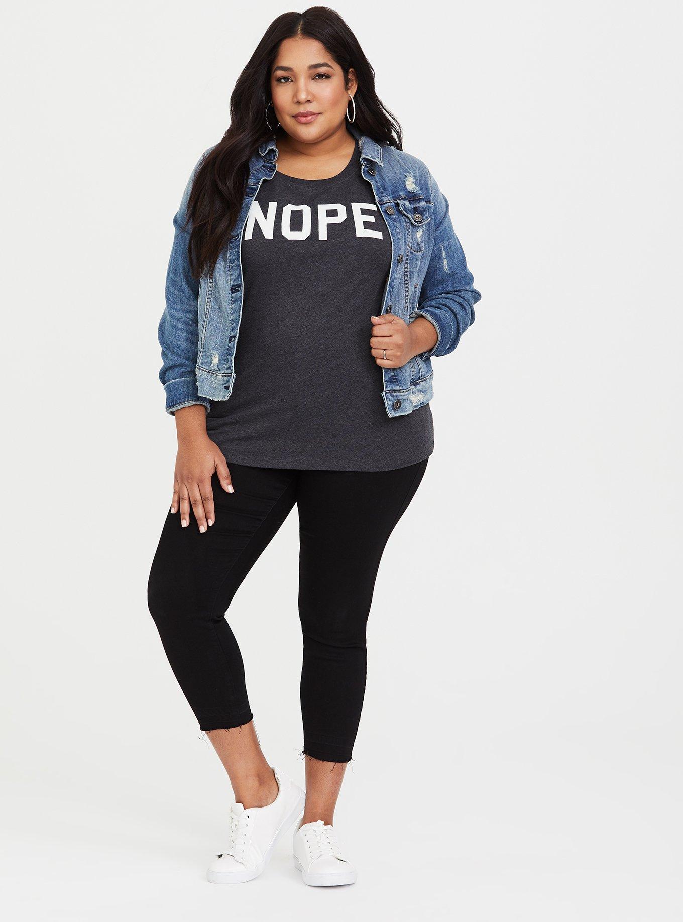 Plus Size Nope Charcoal Grey Slim Fit Crew Tee, MEDIUM HEATHER GREY, alternate