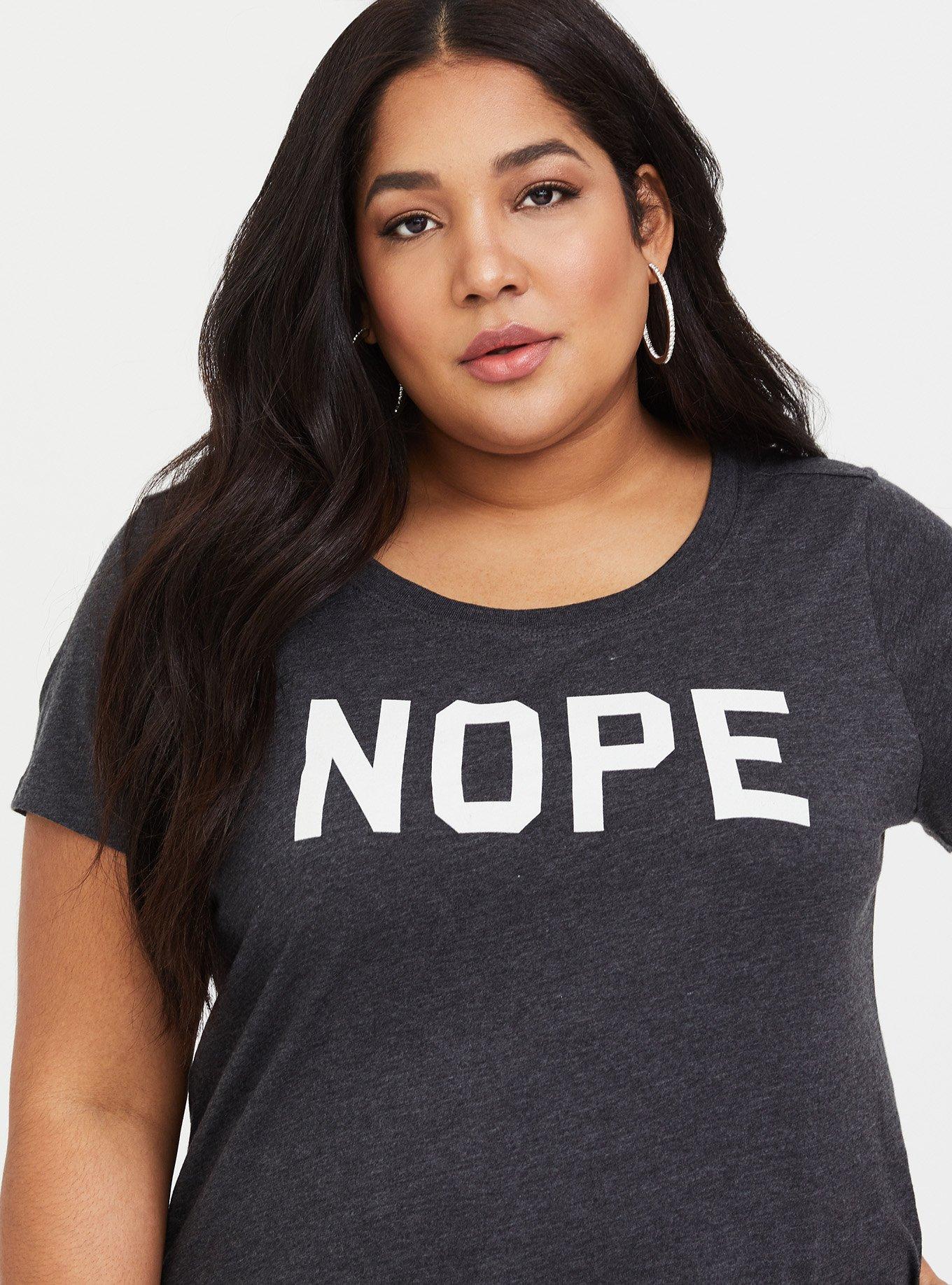 Plus Size Nope Charcoal Grey Slim Fit Crew Tee, MEDIUM HEATHER GREY, hi-res