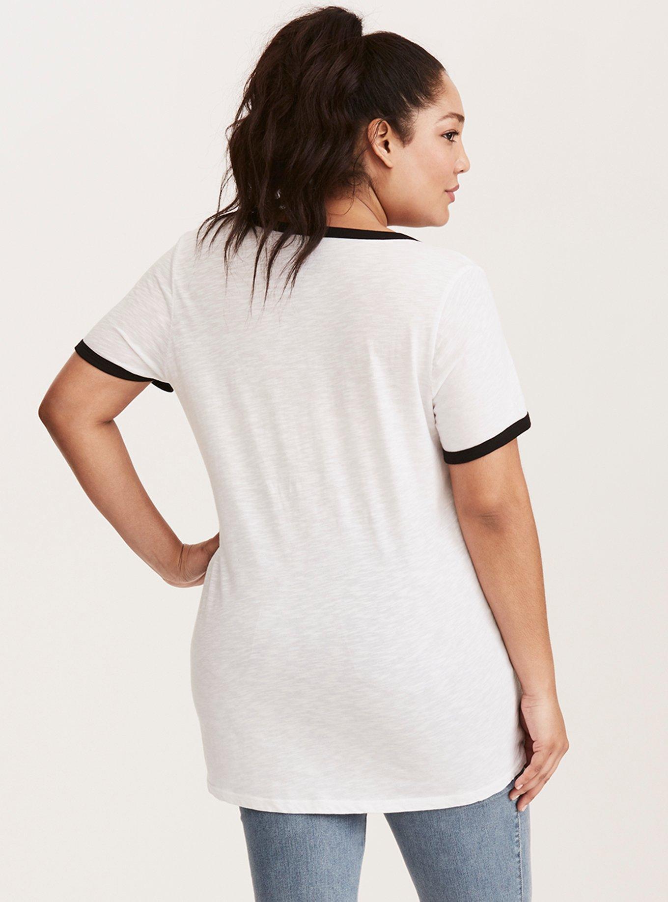 Plus Size White Classic Fit Girl Power Ringer Tee, DEEP BLACK, alternate
