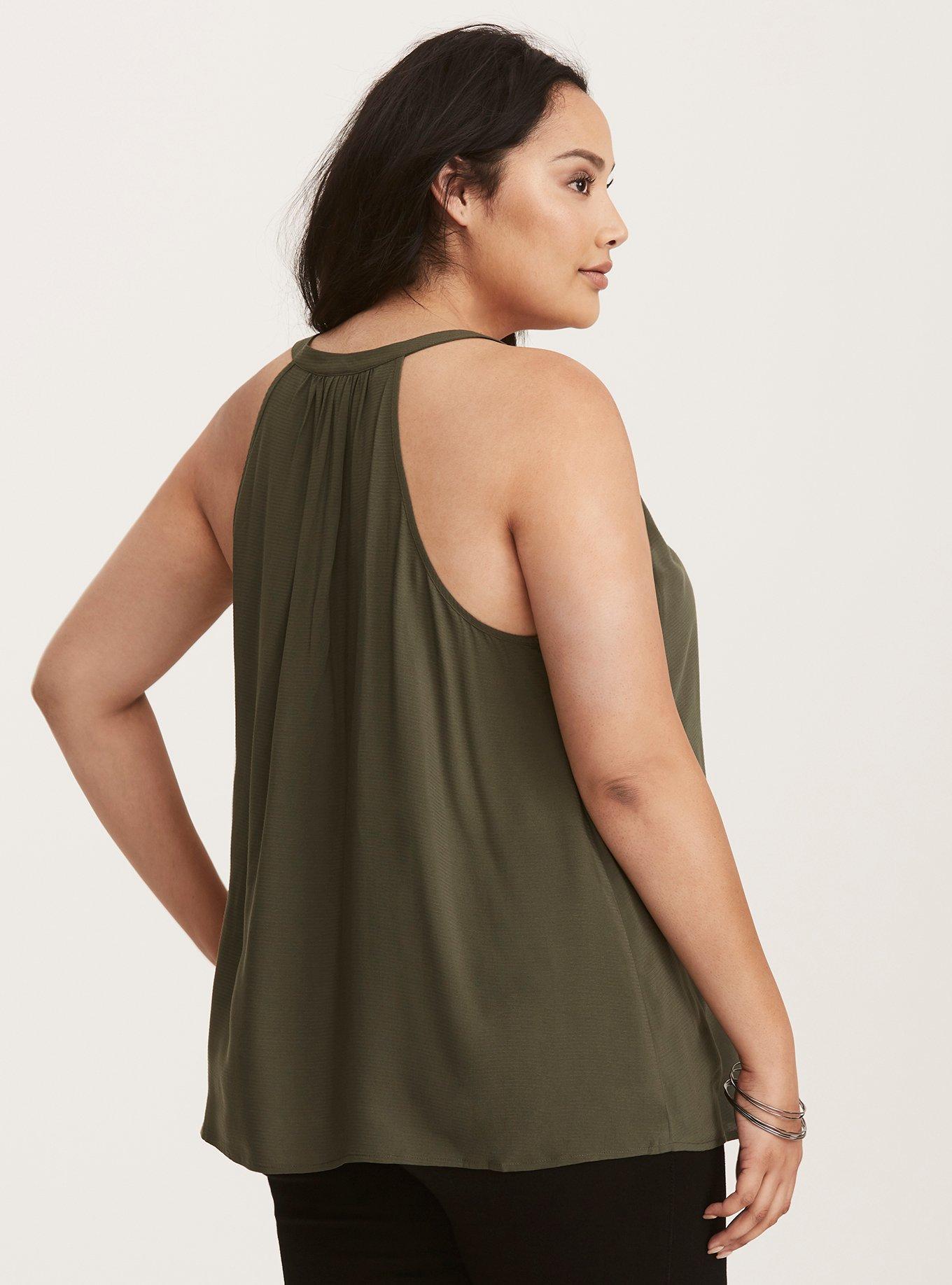 Lace Up Mock Neck Tank Top, OLIVE, alternate