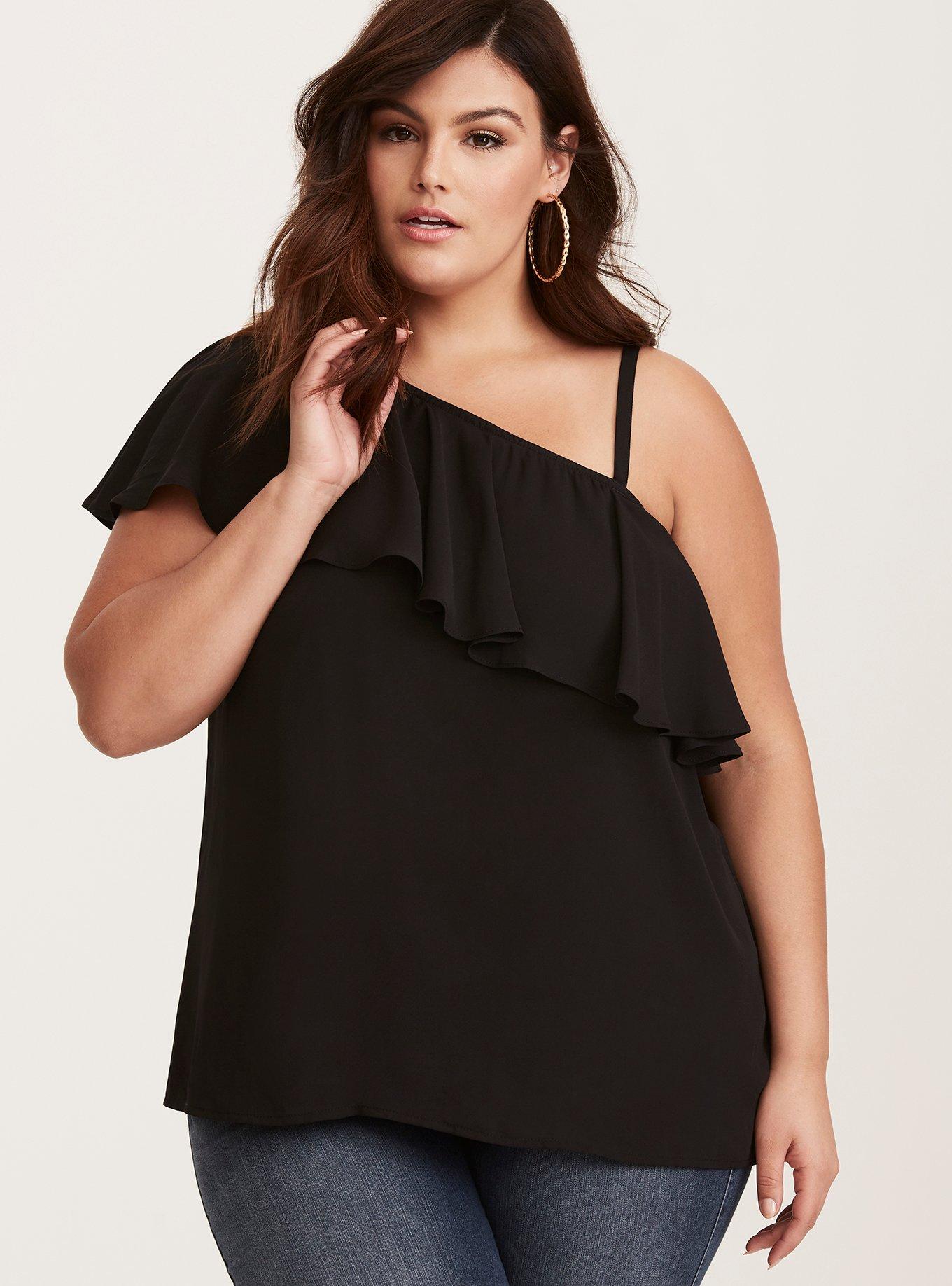 Plus Size Georgette One Shoulder Top, , hi-res