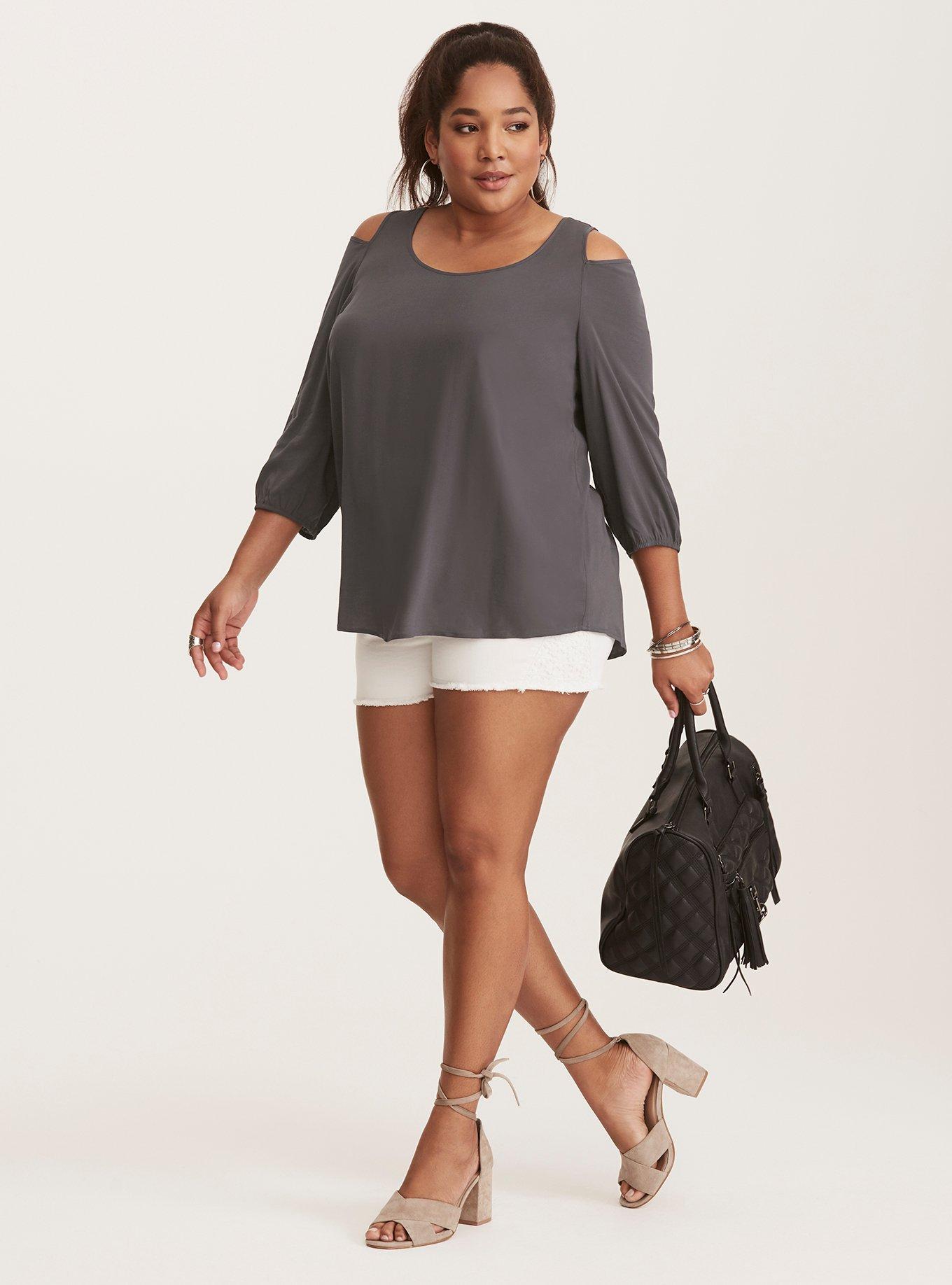 Stretch Challis Cold Shoulder Blouse, NINE IRON, alternate