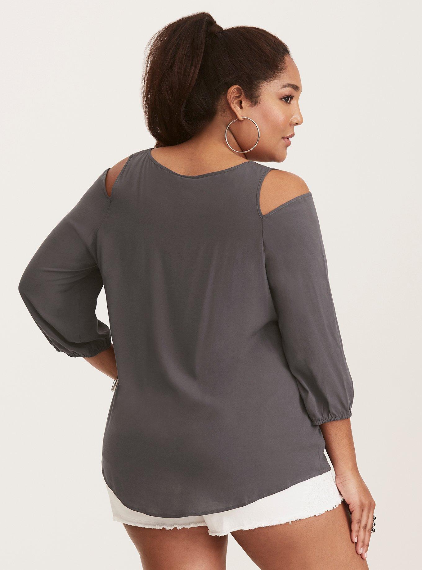 Stretch Challis Cold Shoulder Blouse, NINE IRON, alternate
