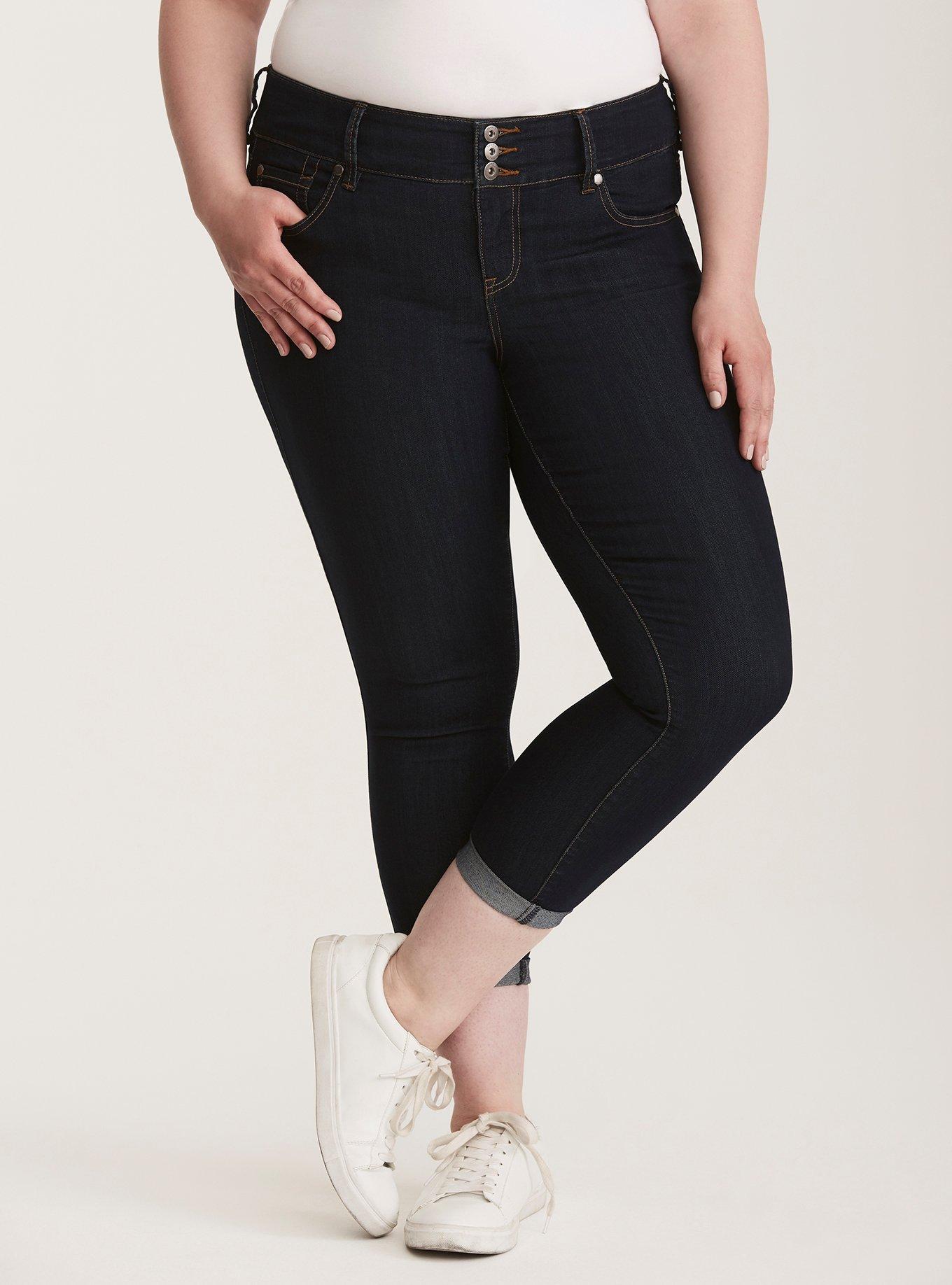 Torrid Cropped Jeggings - Dark Wash, ATLANTIC, hi-res