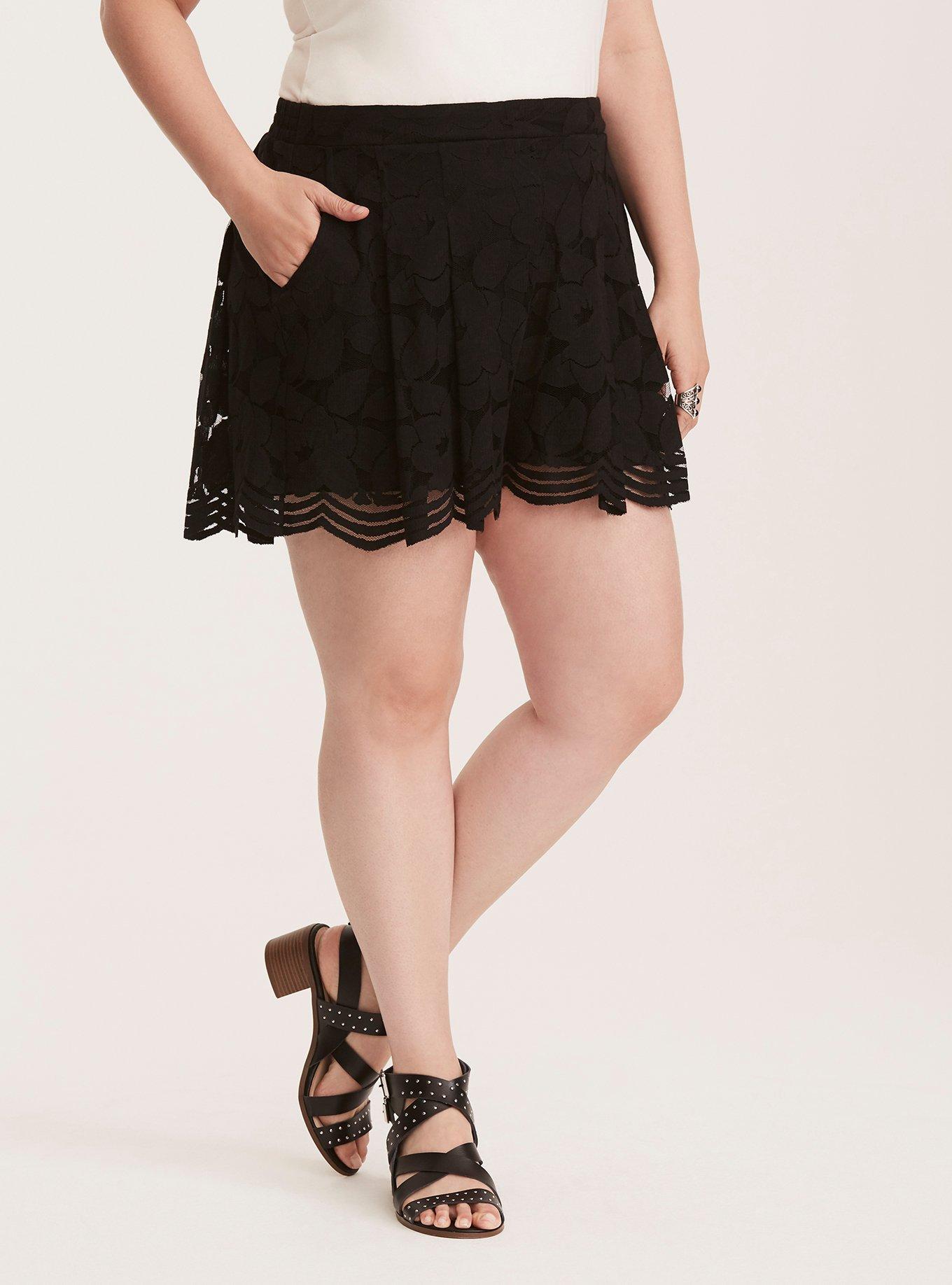 Black lace shorts plus size hot sale