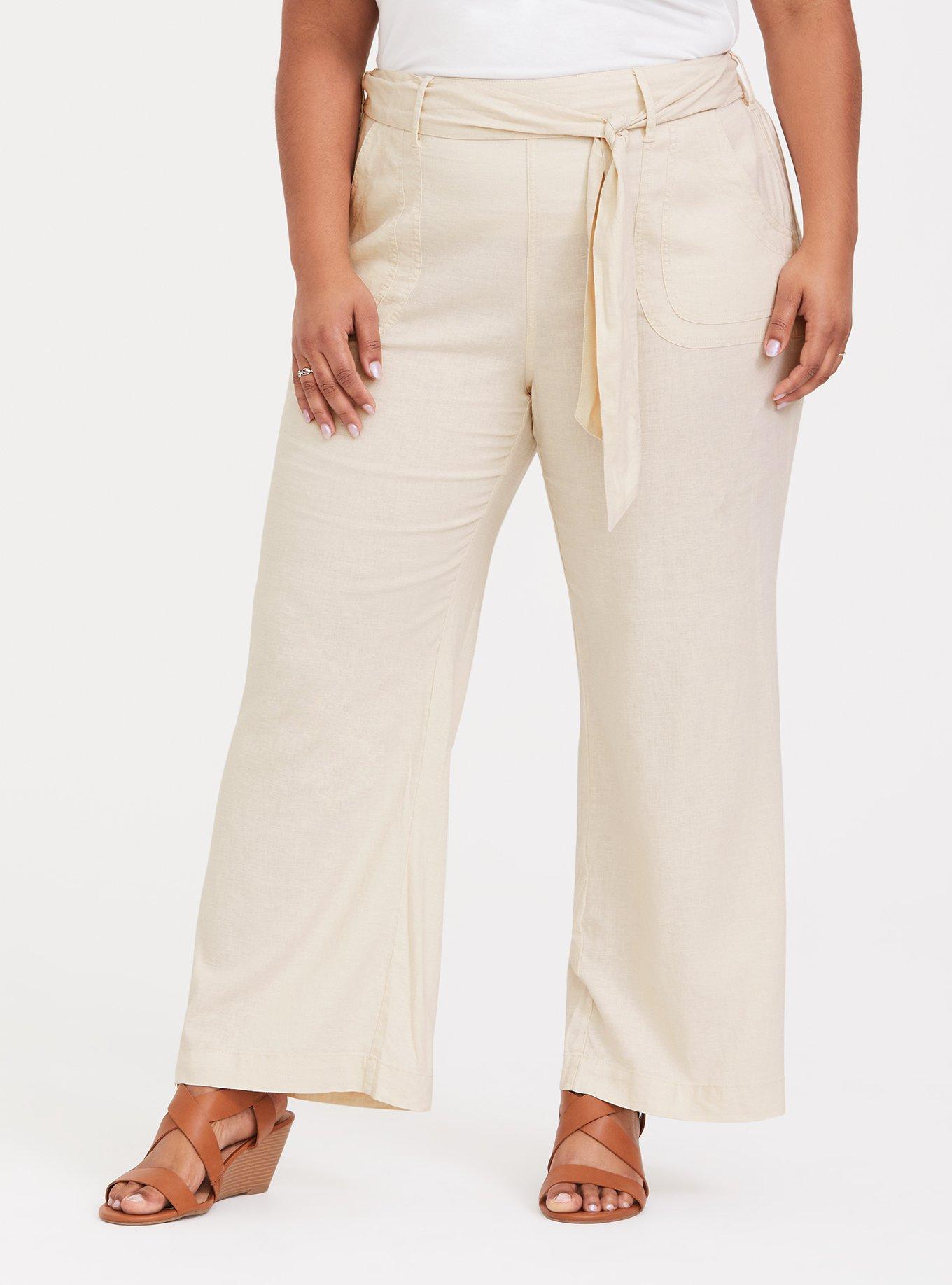 Plus Size - Ivory Wide Leg Linen Trouser Pant - Torrid