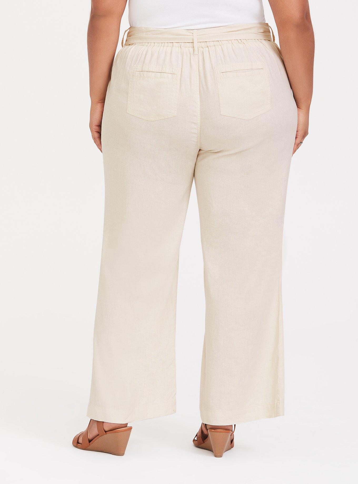 Plus Size - Ivory Wide Leg Linen Trouser Pant - Torrid