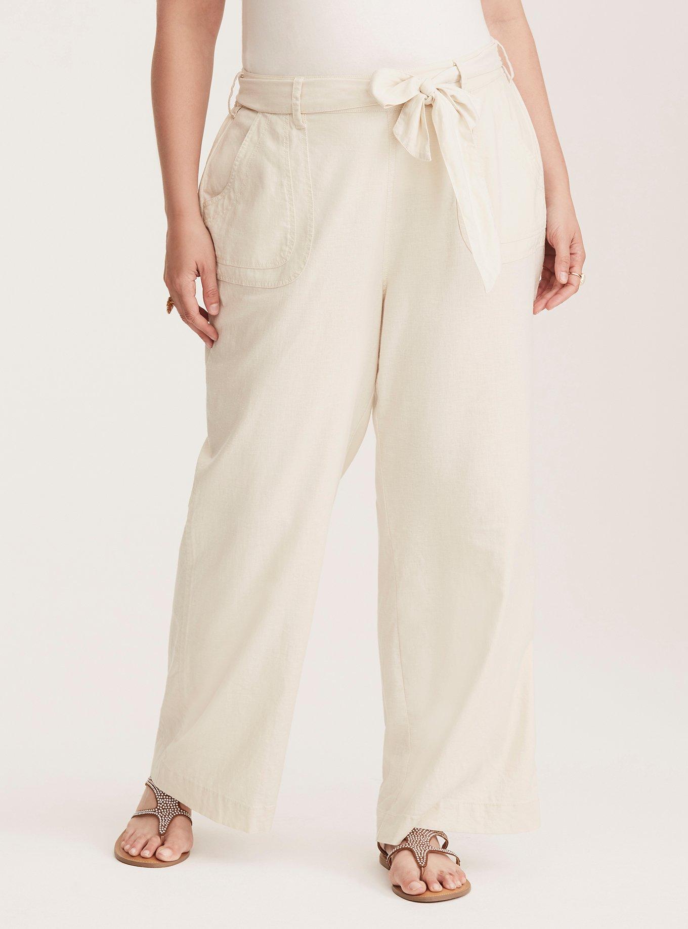 Plus Size - Ivory Wide Leg Linen Trouser Pant - Torrid