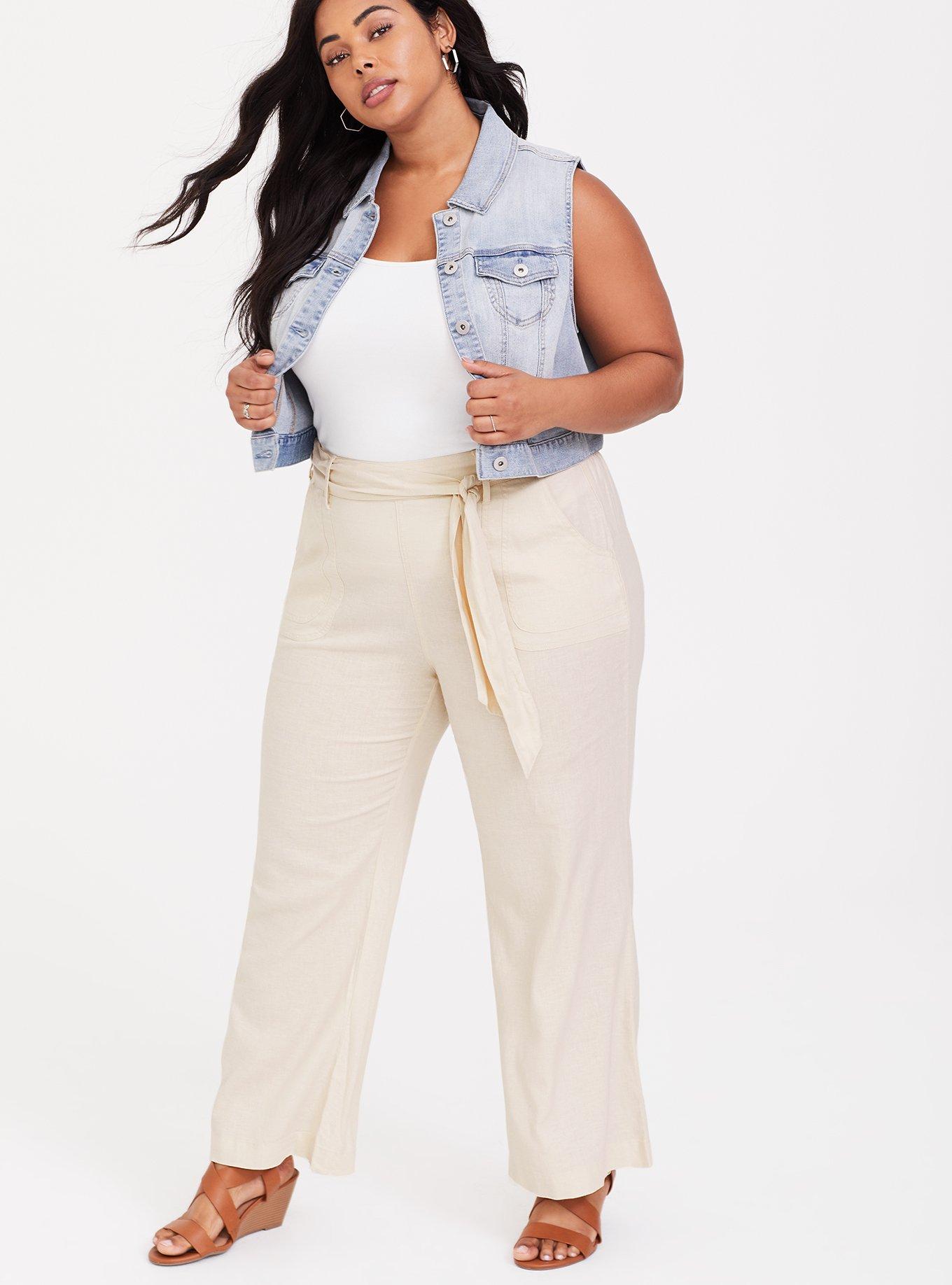 Plus Size - Ivory Wide Leg Linen Trouser Pant - Torrid