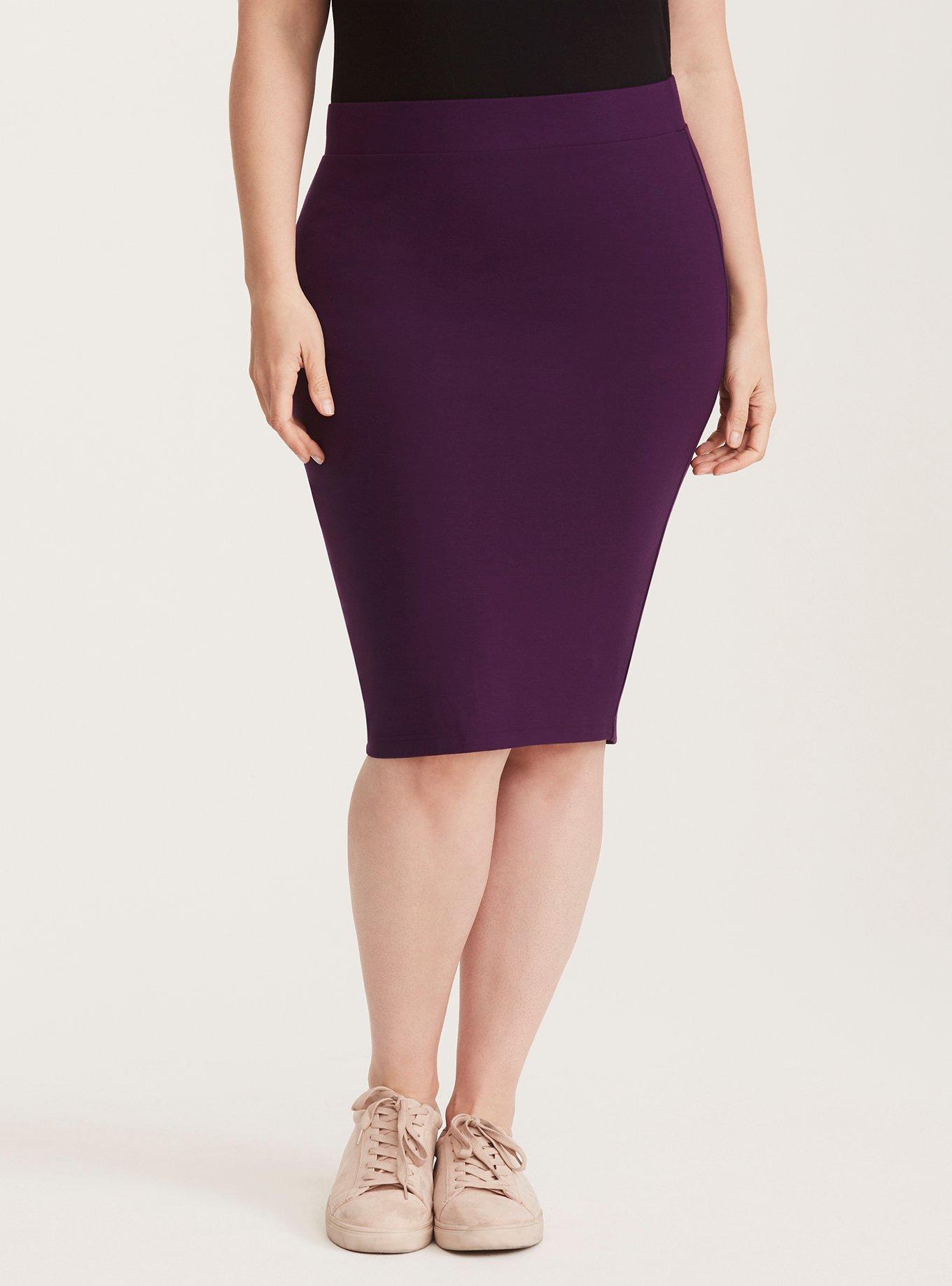Plus Size Ponte Pencil Skirt, AUBERGINE, alternate