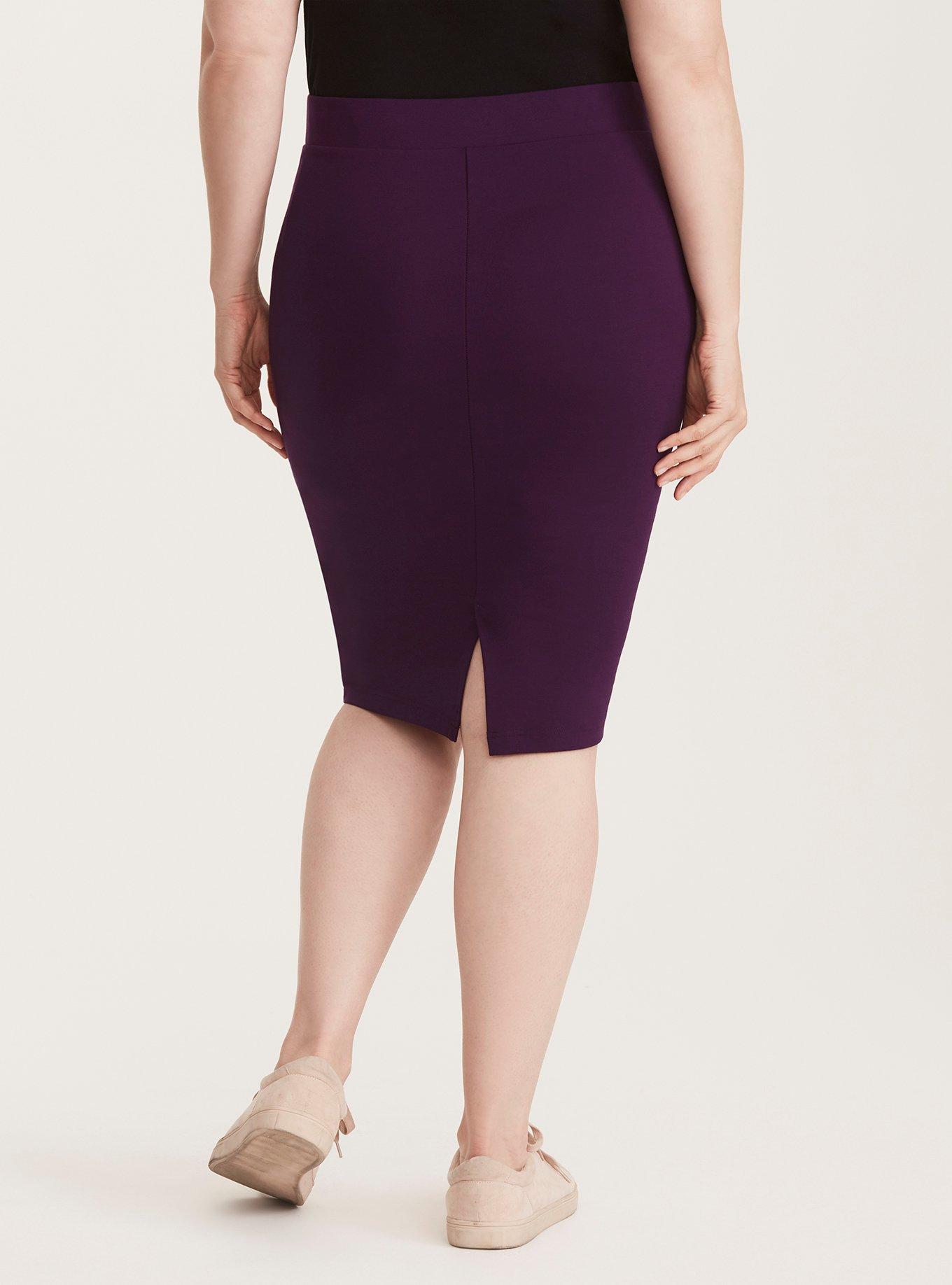 Plus Size Ponte Pencil Skirt, AUBERGINE, alternate