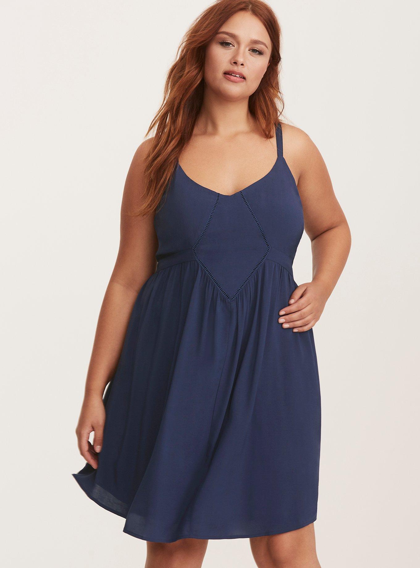 Navy Challis Crochet Trim Trapeze Sundress, MEDIEVAL BLUE, alternate