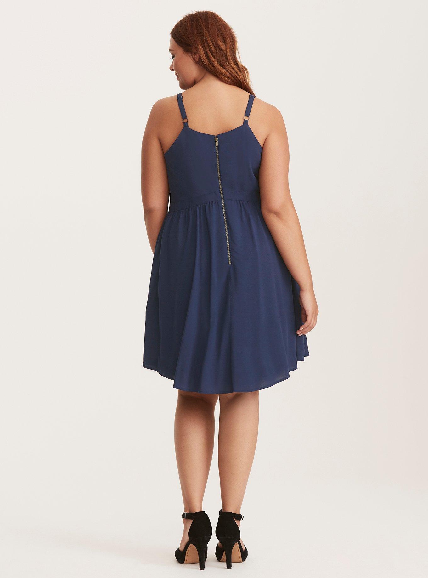 Navy Challis Crochet Trim Trapeze Sundress, MEDIEVAL BLUE, alternate