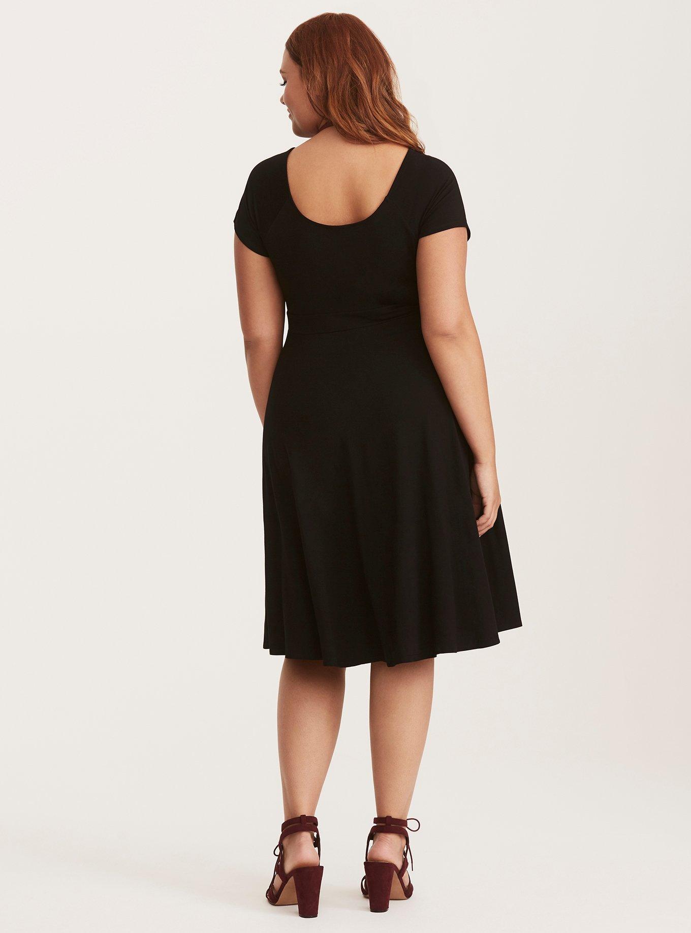 Black Jersey Faux Wrap Dress, DEEP BLACK, alternate