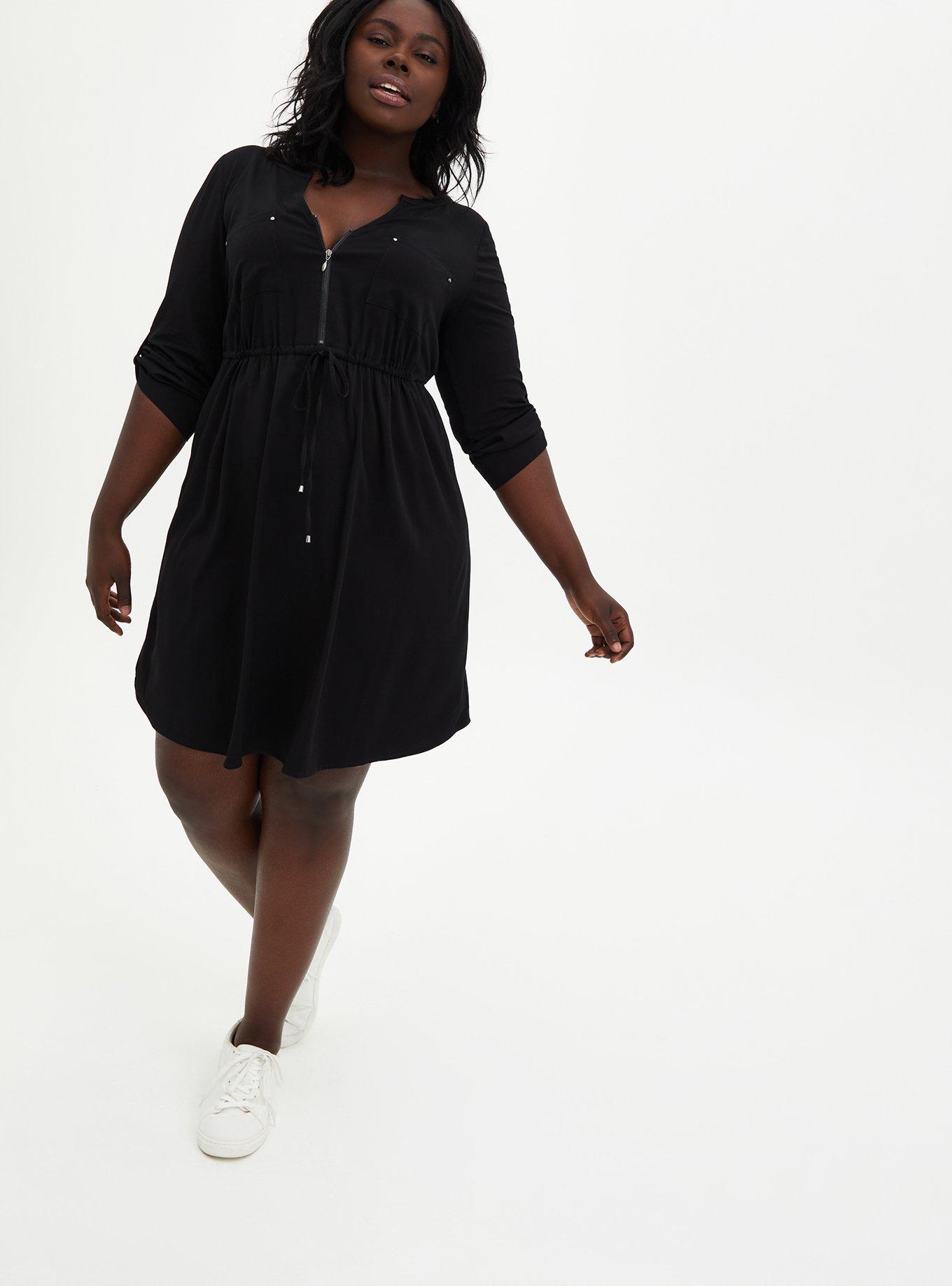 Mini Challis Zip-Front Shirt Dress, BLACK, hi-res